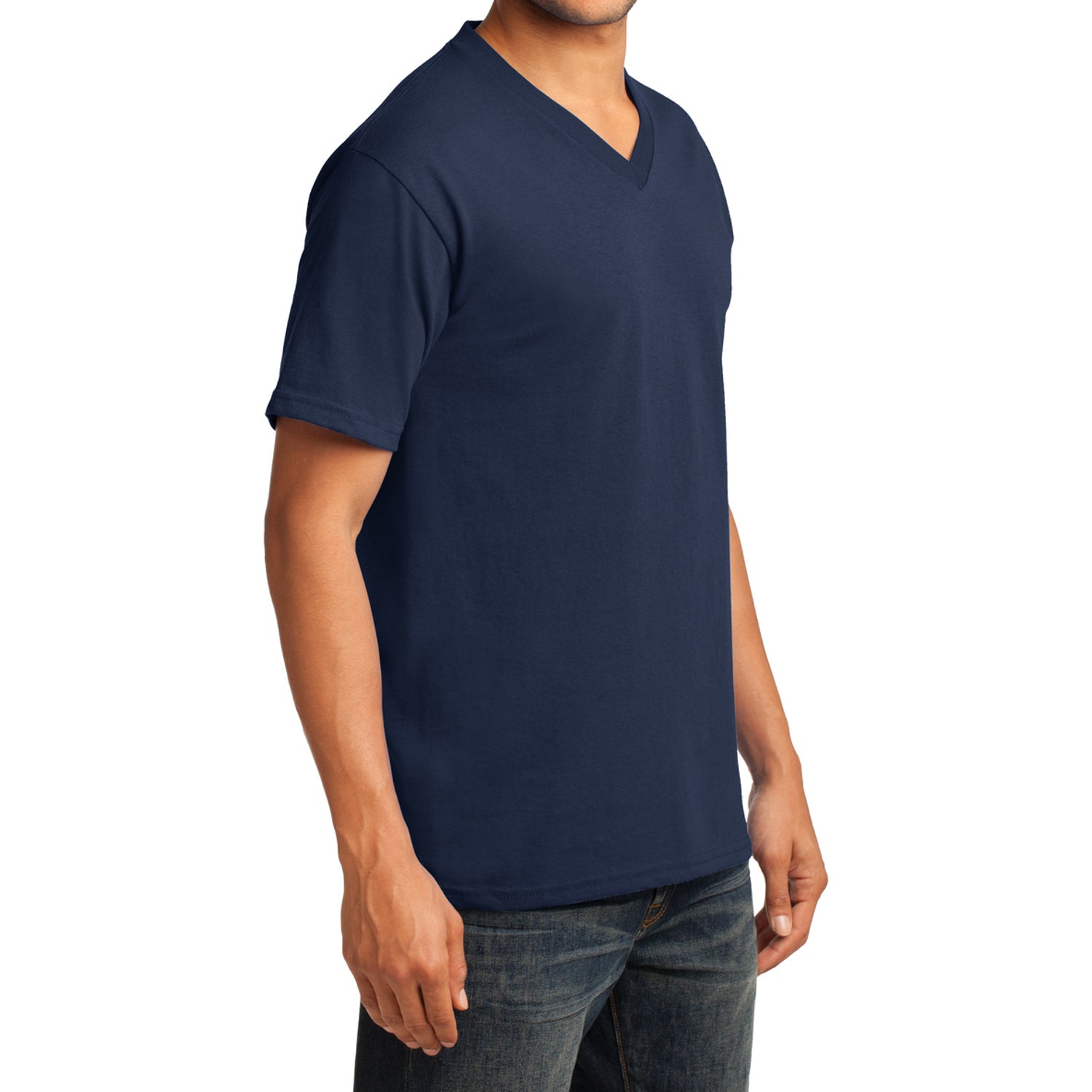 Men's Core Cotton V-Neck Tee Navy - Side