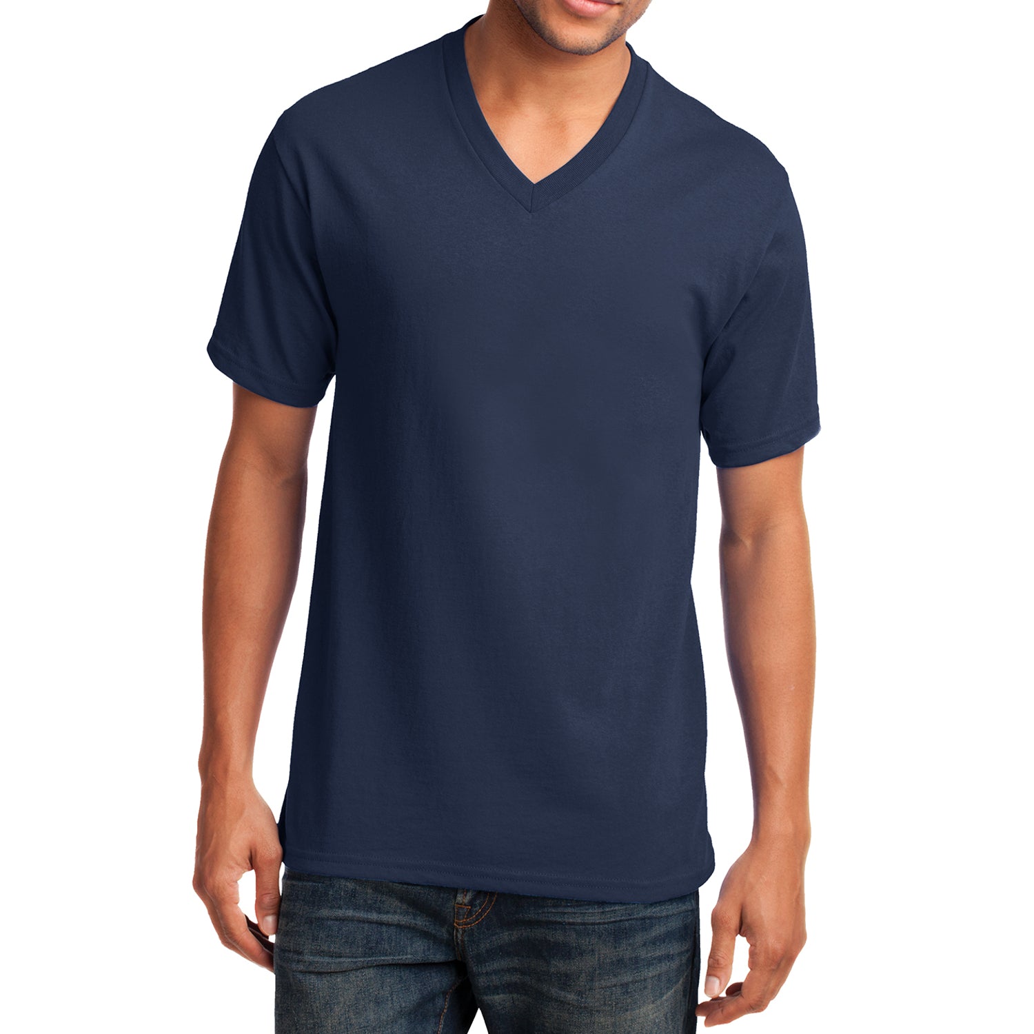Men's Core Cotton V-Neck Tee Navy - Front