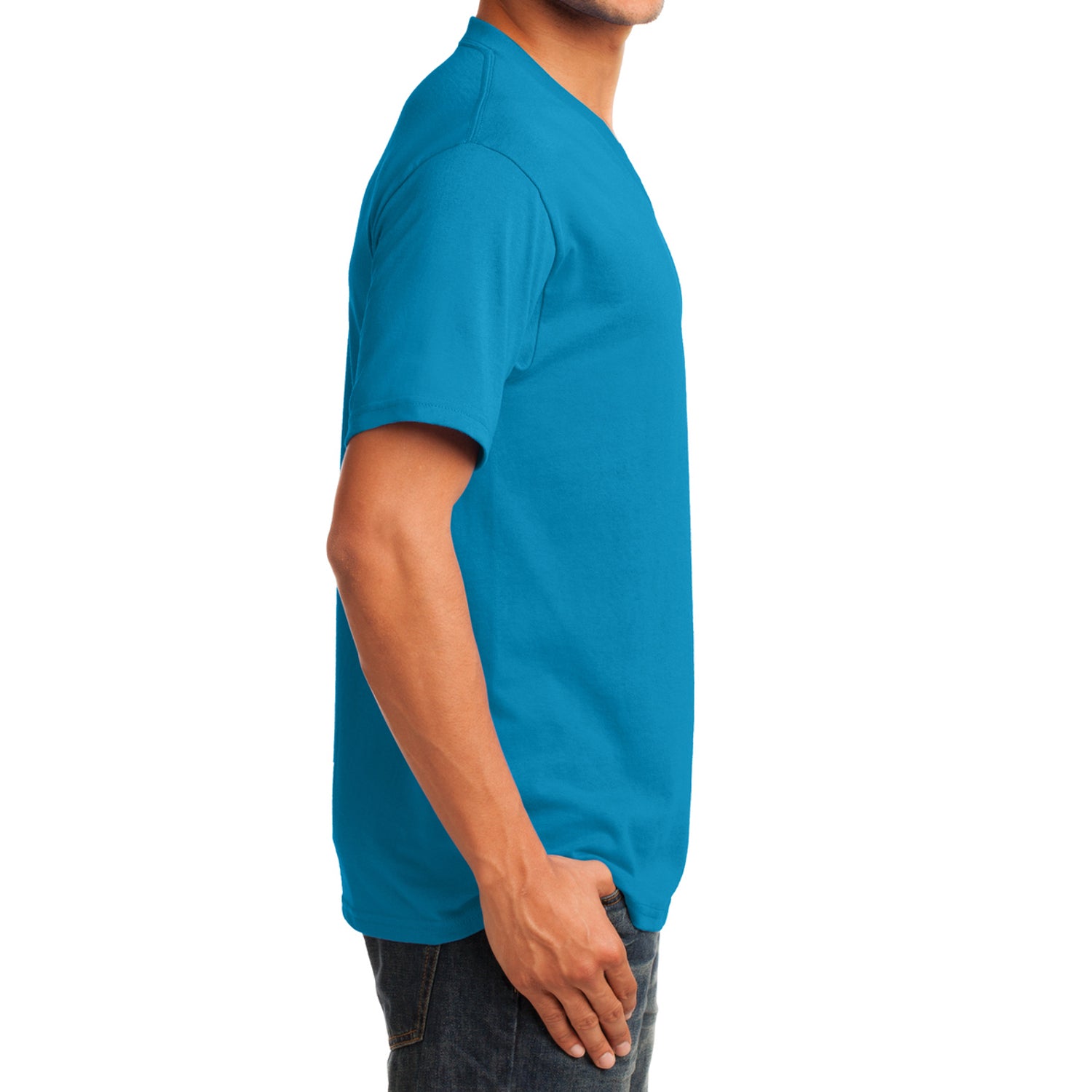 Men's Core Cotton V-Neck Tee Neon Blue - Side