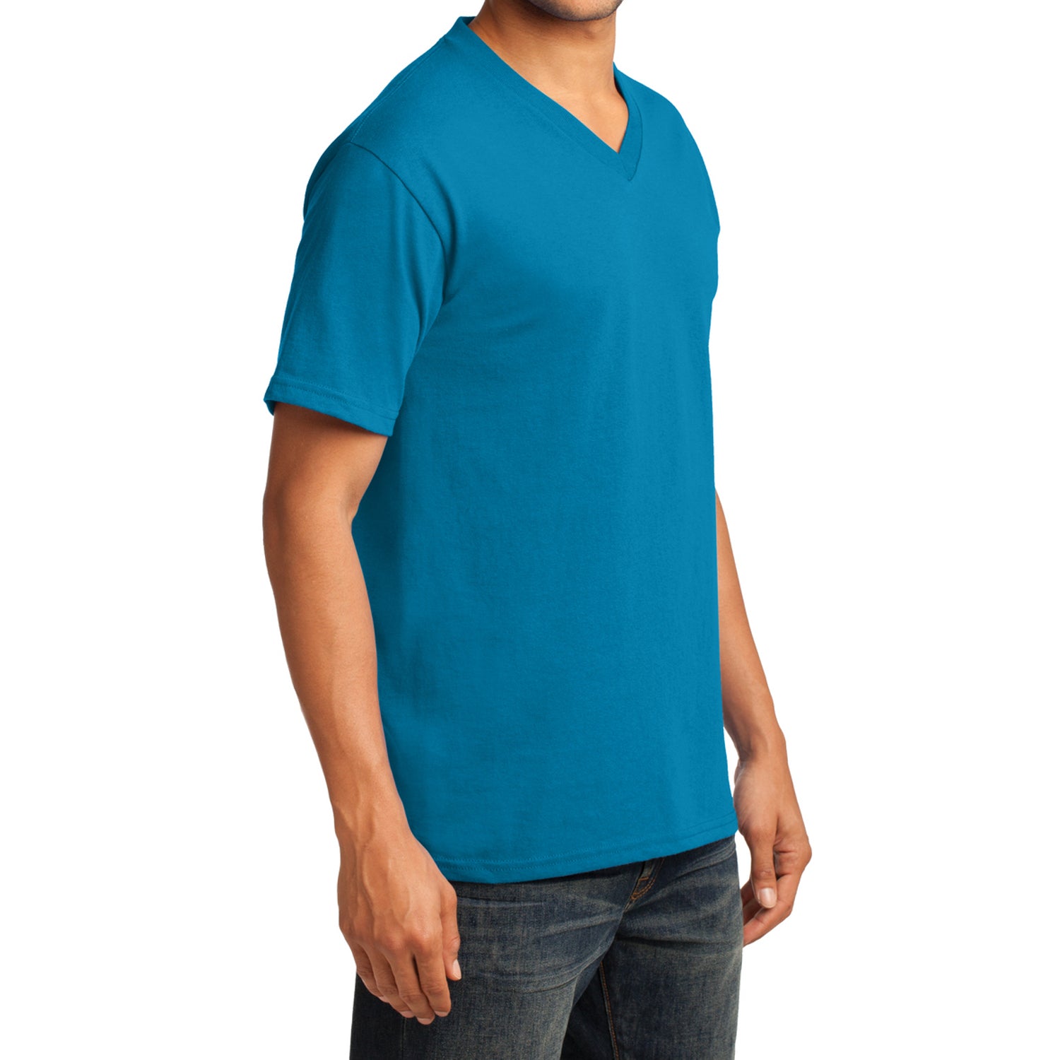 Men's Core Cotton V-Neck Tee Neon Blue - Side