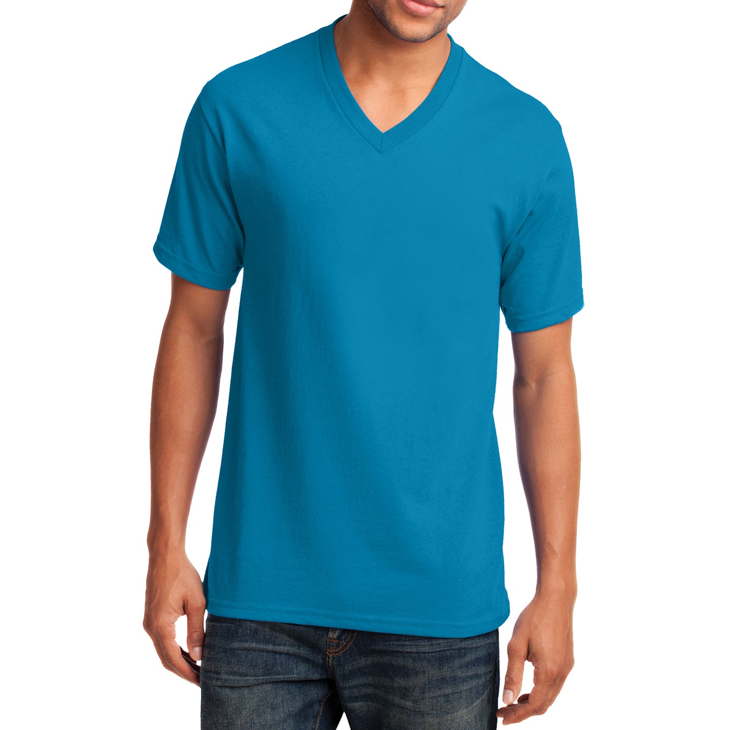 Men's Core Cotton V-Neck Tee Neon Blue - Front