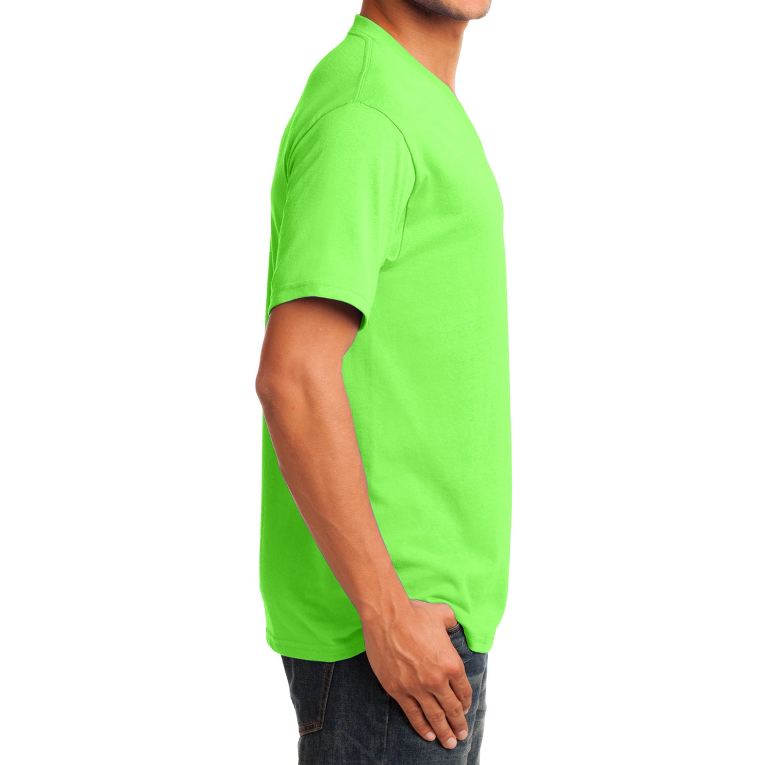 Men's Core Cotton V-Neck Tee Neon Green - Side