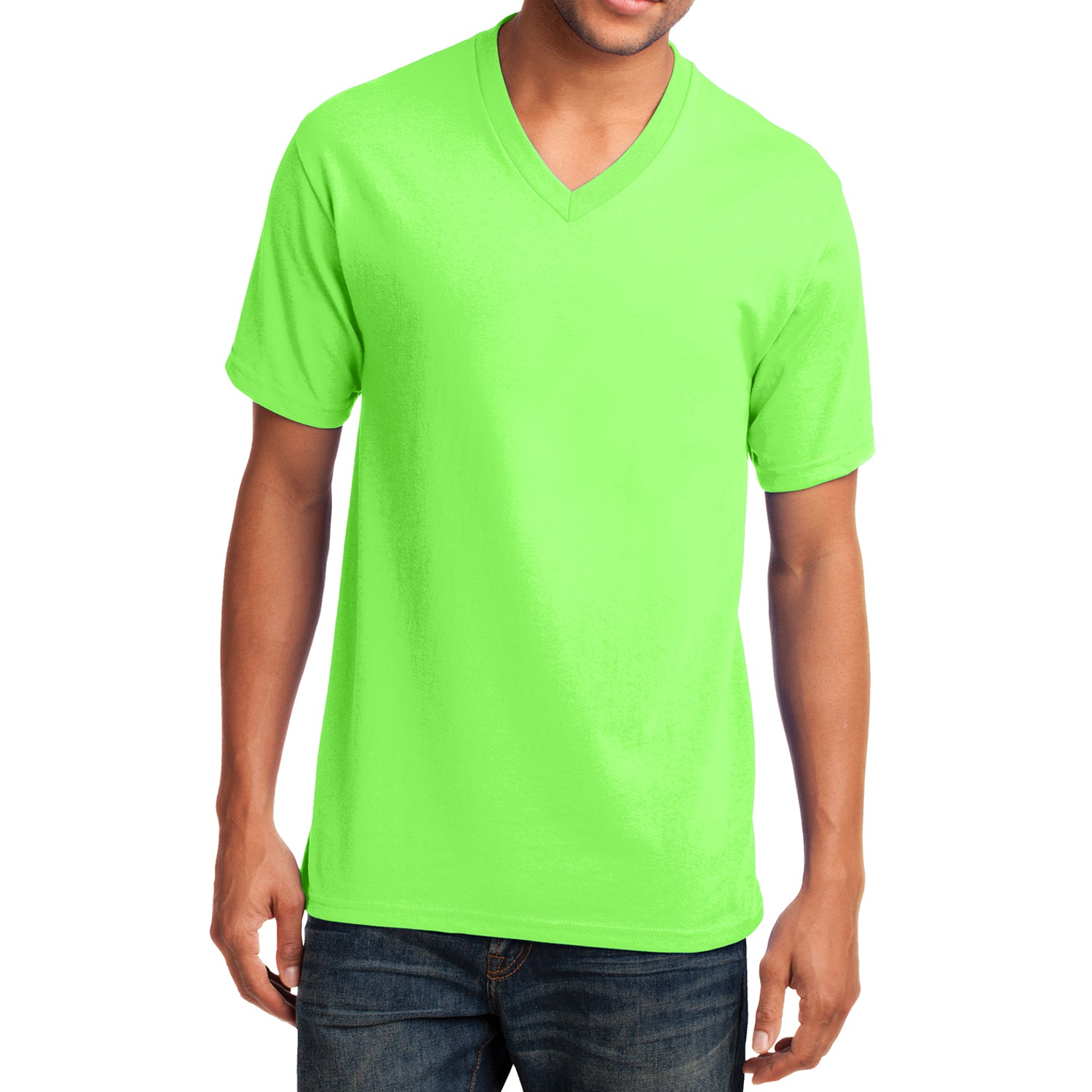 Men's Core Cotton V-Neck Tee Neon Green - Front