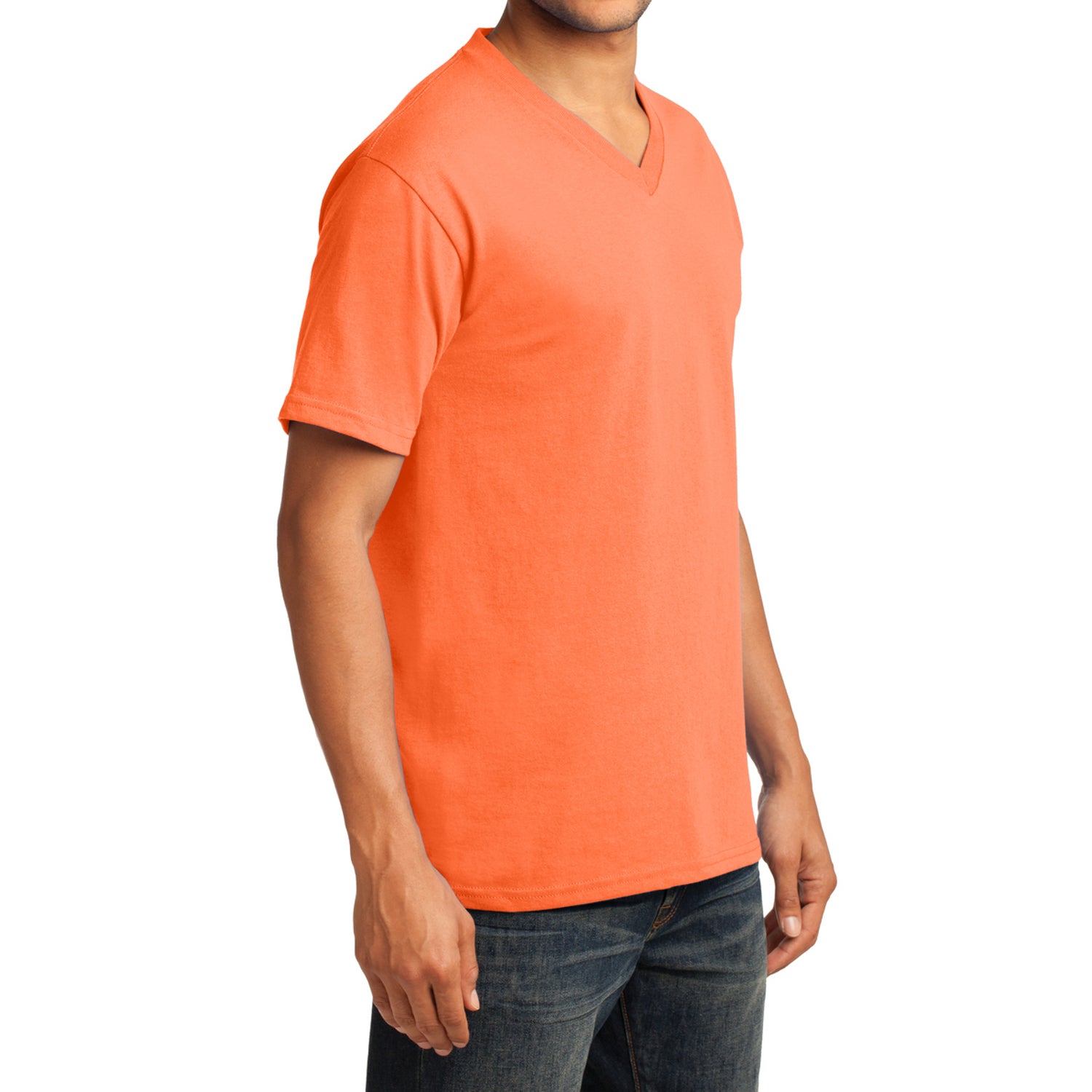 Men's Core Cotton V-Neck Tee Neon Orange - Side