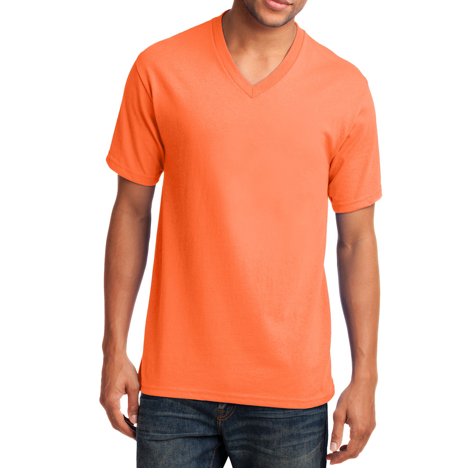 Men's Core Cotton V-Neck Tee Neon Orange - Front