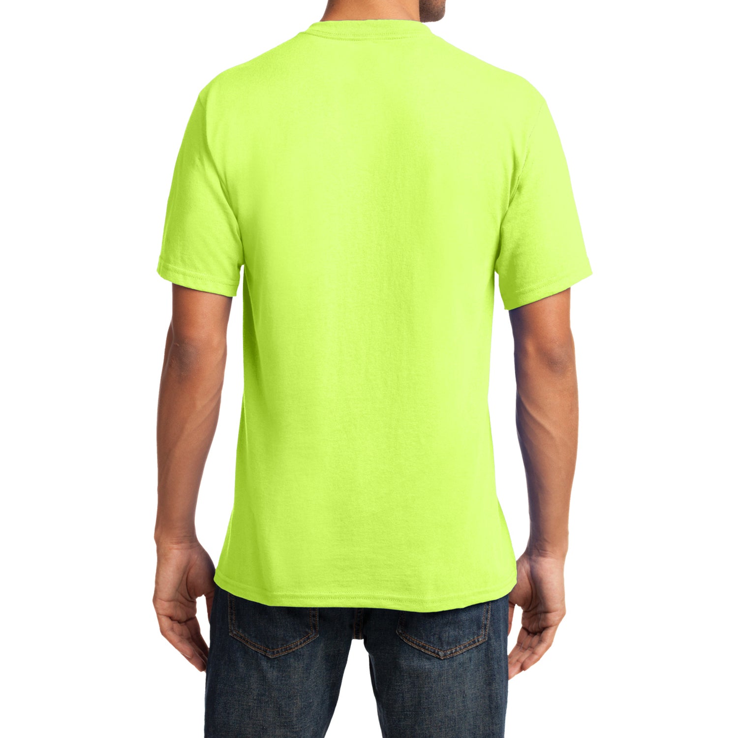 Men's Core Cotton V-Neck Tee Neon Yellow - Back