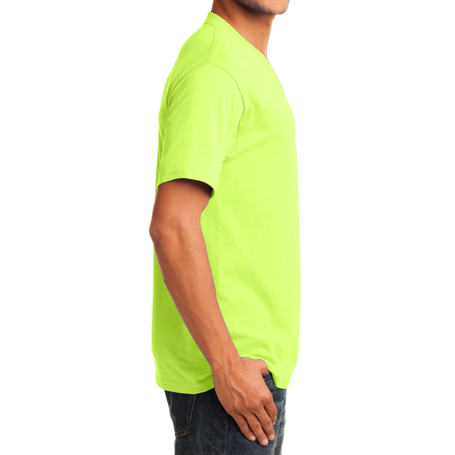 Men's Core Cotton V-Neck Tee Neon Yellow - Side
