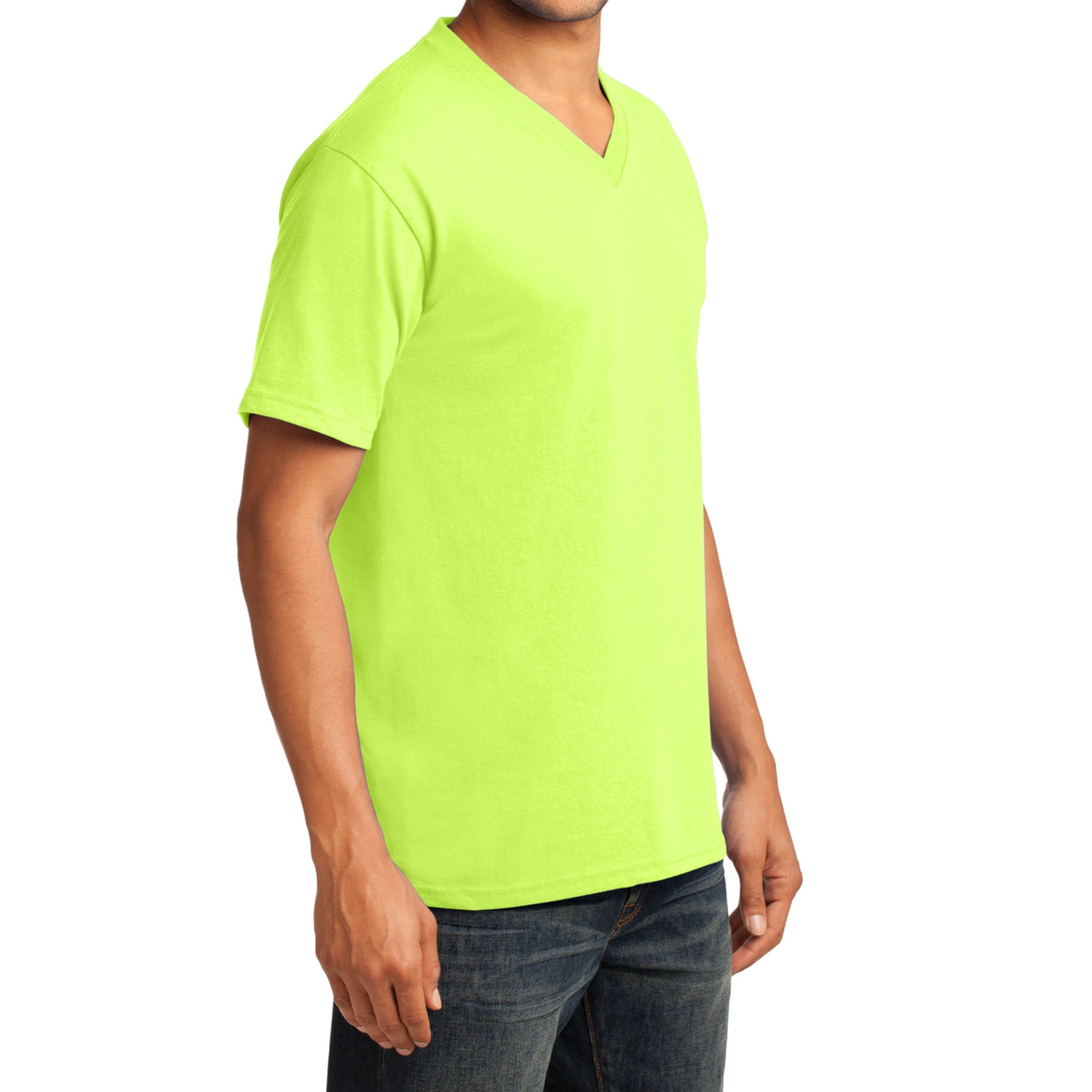 Men's Core Cotton V-Neck Tee Neon Yellow - Side