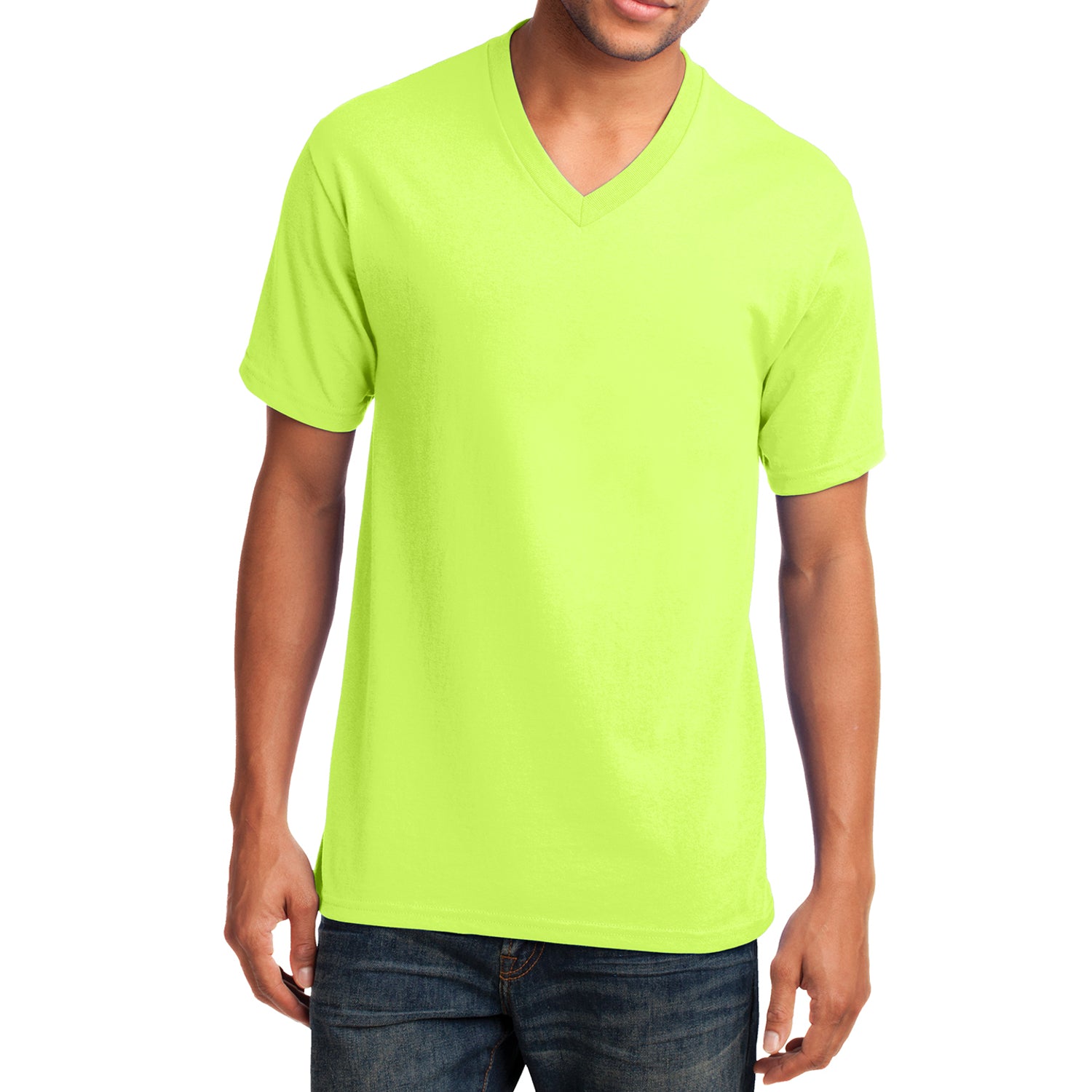 Men's Core Cotton V-Neck Tee Neon Yellow - Front