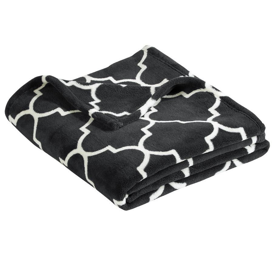 Ultra Plush Blanket Graphite Grey Quatrefoil