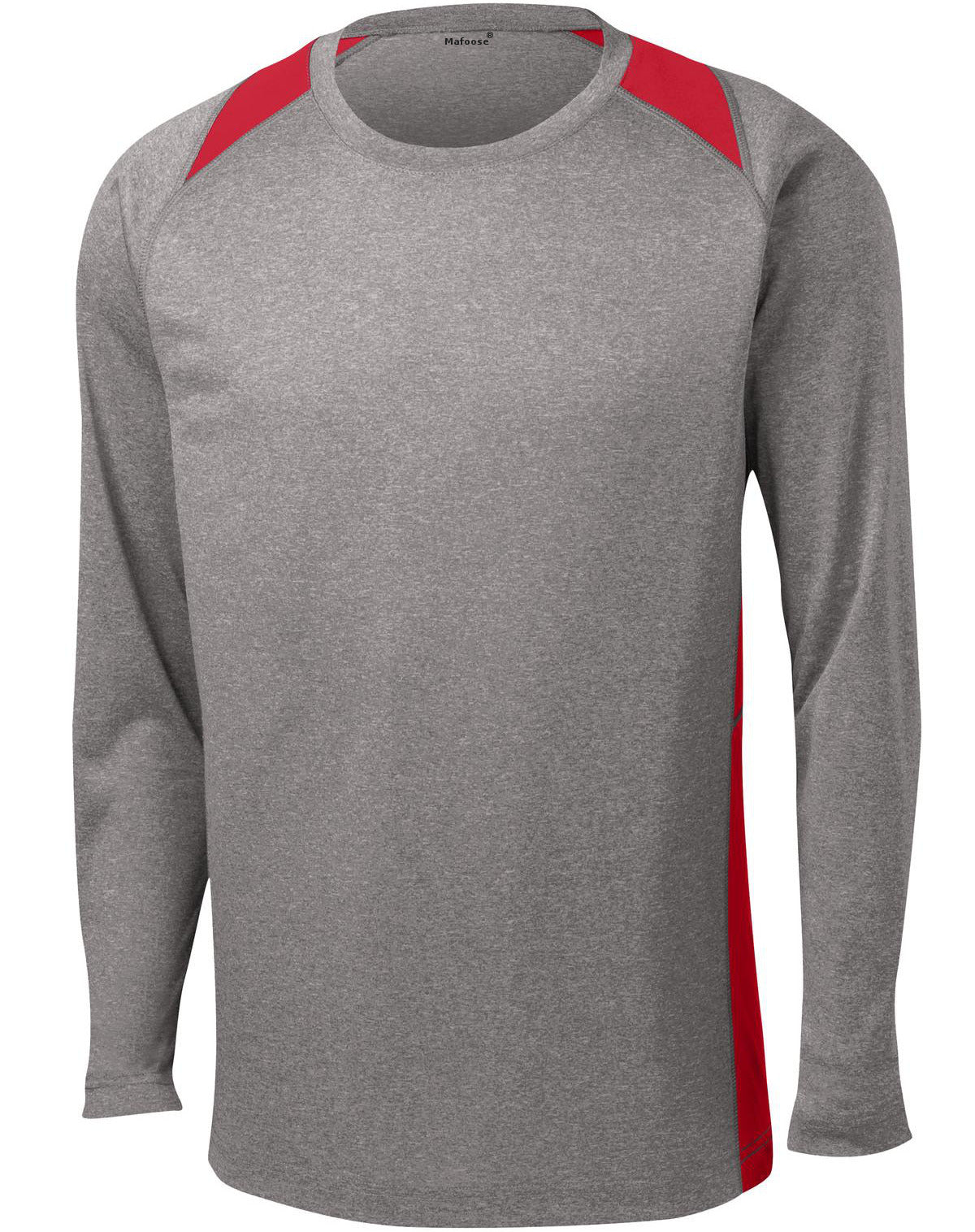 Mafoose Men's Long Sleeve Heather Colorblock Contender Tee Shirt Vintage Heather/ True Red-Front