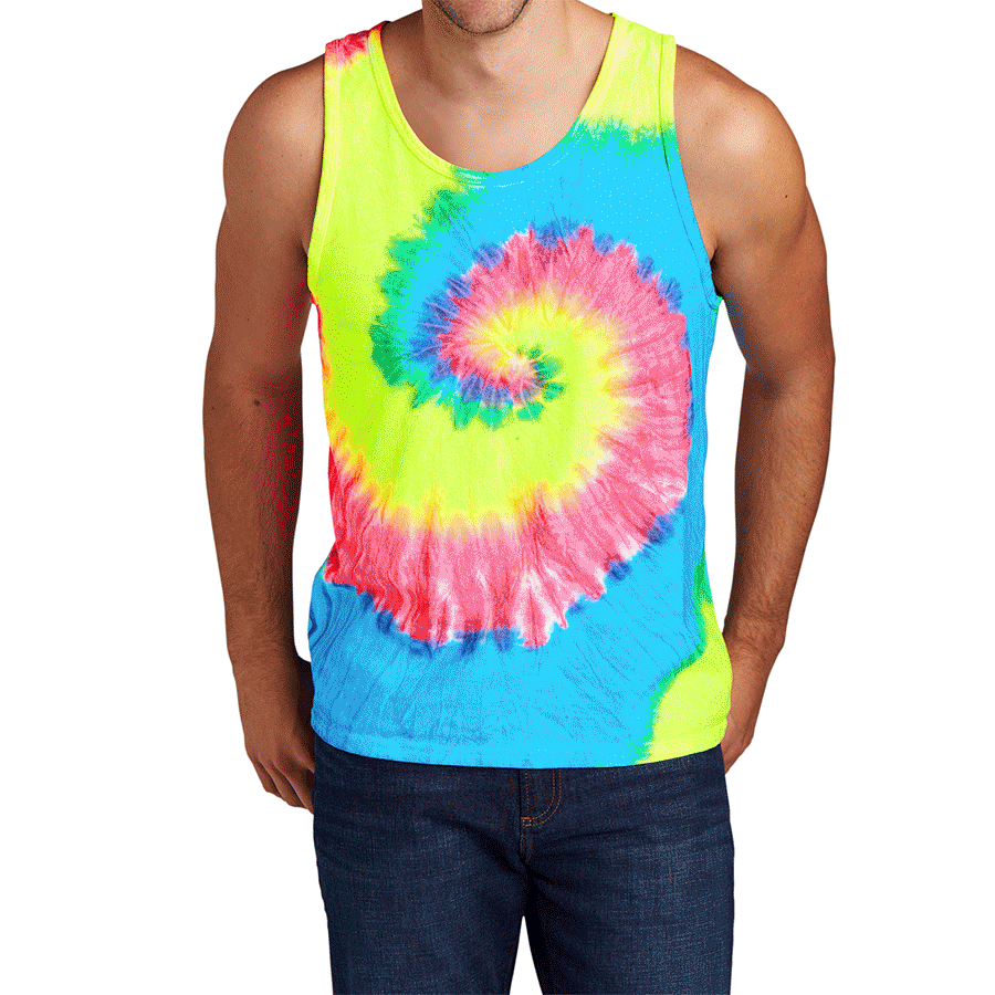 Mens Cotton Tank Top Tie-Dye Sleeveless Shirt for Sports, Gym, Fitness Multi Color