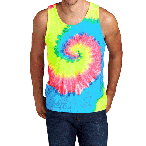 Mens Cotton Tank Top Tie-Dye Sleeveless Shirt for Sports, Gym, Fitness Multi Color