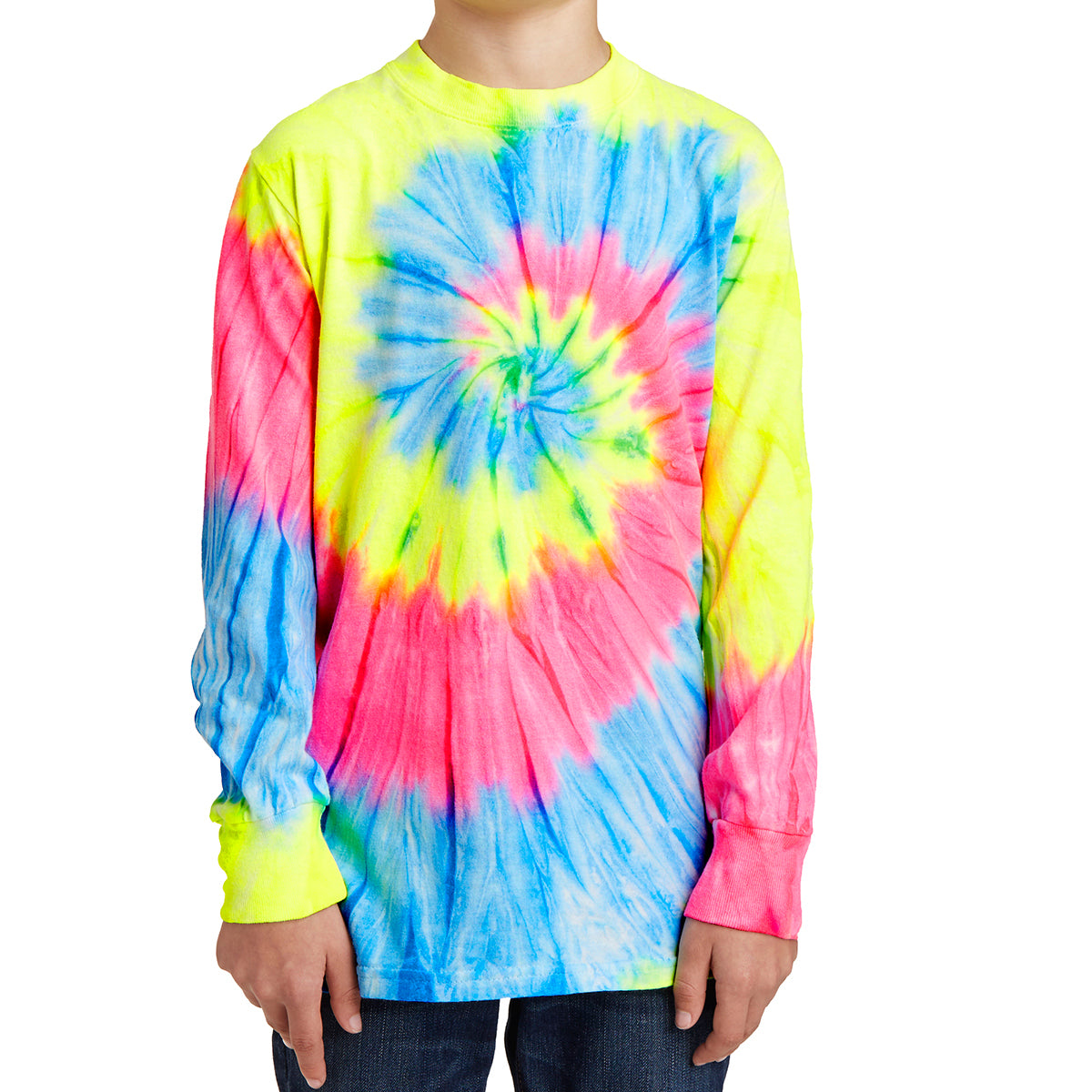 Youth Tie-Dye Long Sleeve Tee - Neon Rainbow
