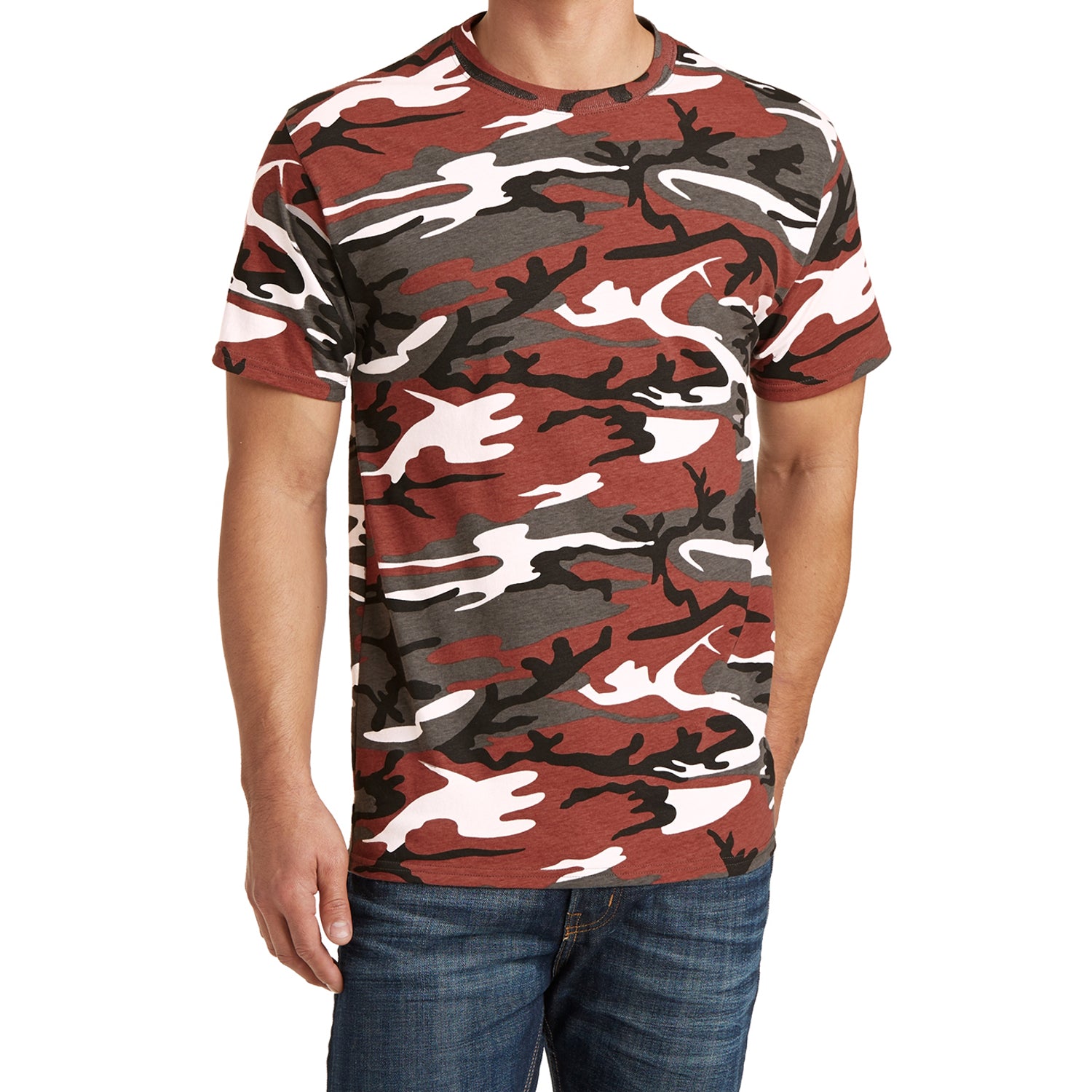 Mafoose Men's 5.4-oz 100% Cotton Tee Shirt Red Camo-Front
