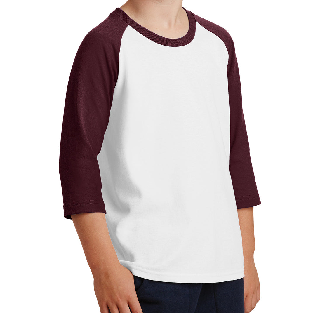 Youth Core Blend 3/4-Sleeve Raglan Tee - White/ Athletic Maroon