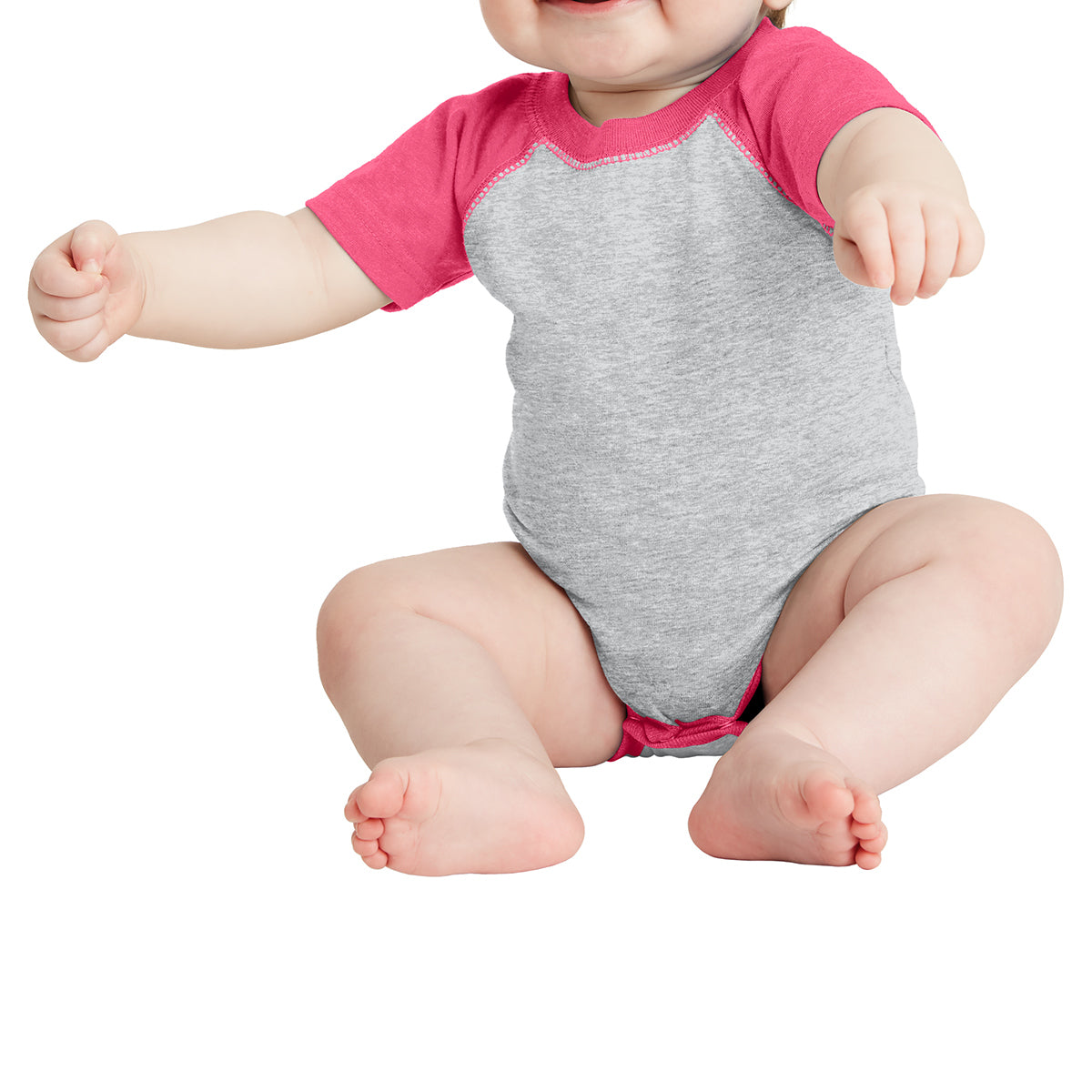 Infant Baseball Fine Jersey Bodysuit - Vintage Hthr/ Vintage Hot Pink