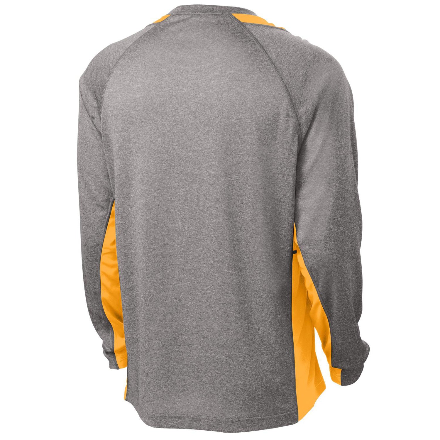 Mafoose Men's Long Sleeve Heather Colorblock Contender Tee Shirt Vintage Heather/ Gold-Back