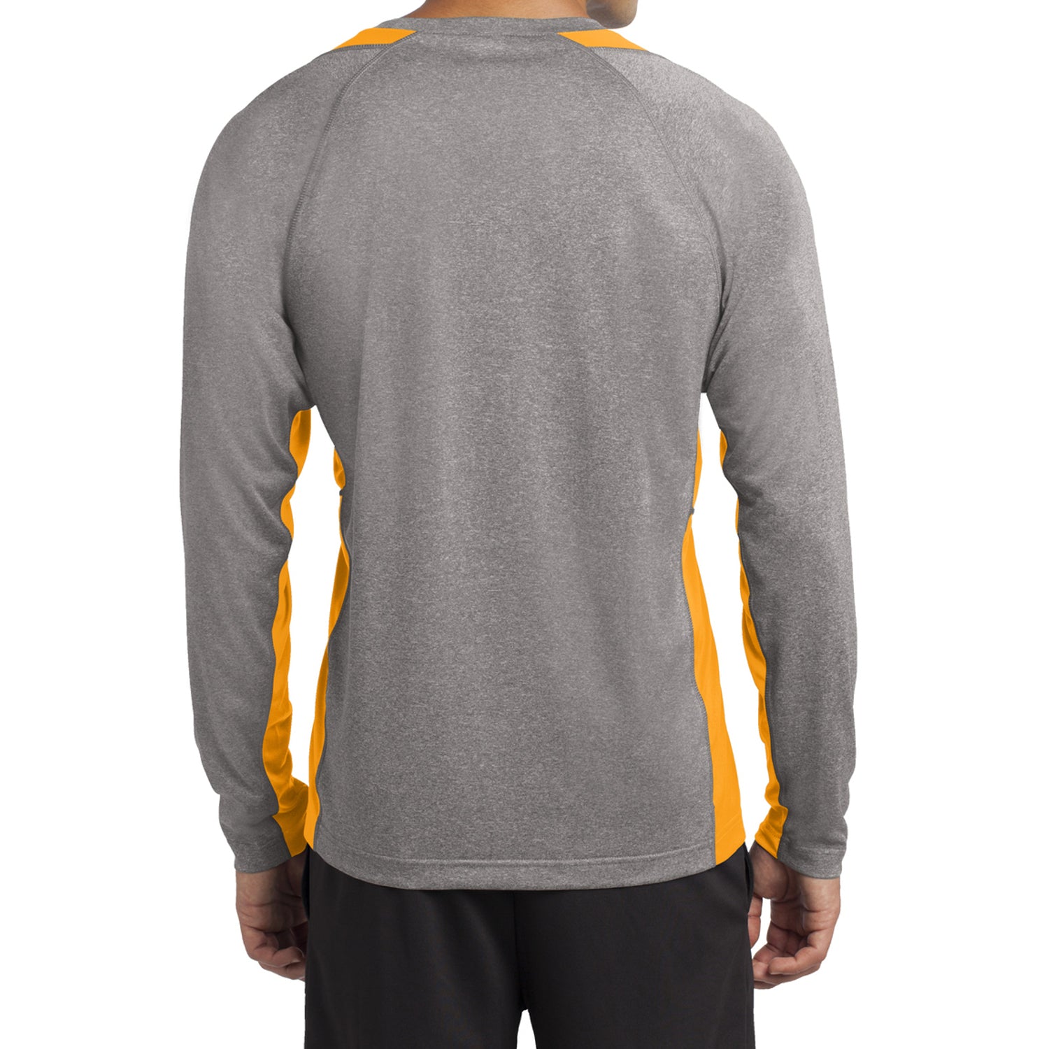 Mafoose Men's Long Sleeve Heather Colorblock Contender Tee Shirt Vintage Heather/ Gold-Back