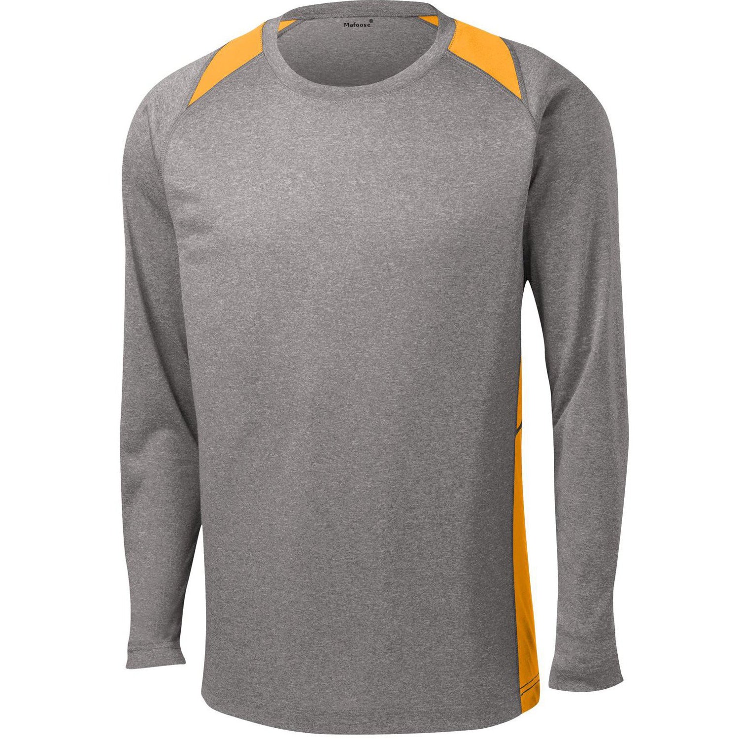 Mafoose Men's Long Sleeve Heather Colorblock Contender Tee Shirt Vintage Heather/ Gold-Front