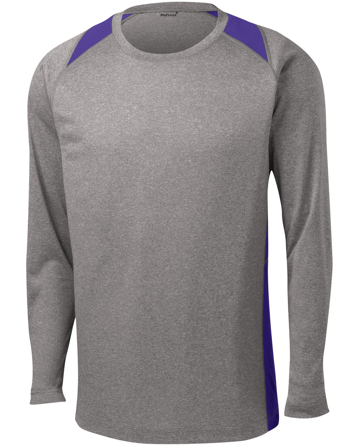 Mafoose Men's Long Sleeve Heather Colorblock Contender Tee Shirt Vintage Heather/ Purple-Front