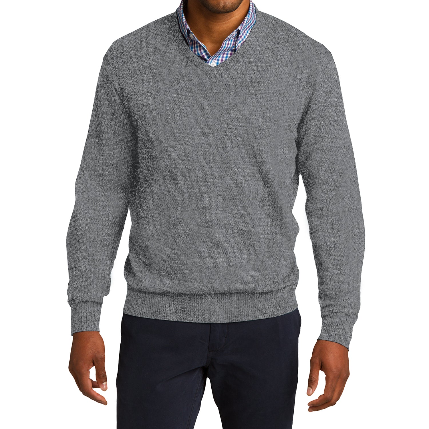 Mafoose Men's V Neck Sweater Medium Heather Grey-Front