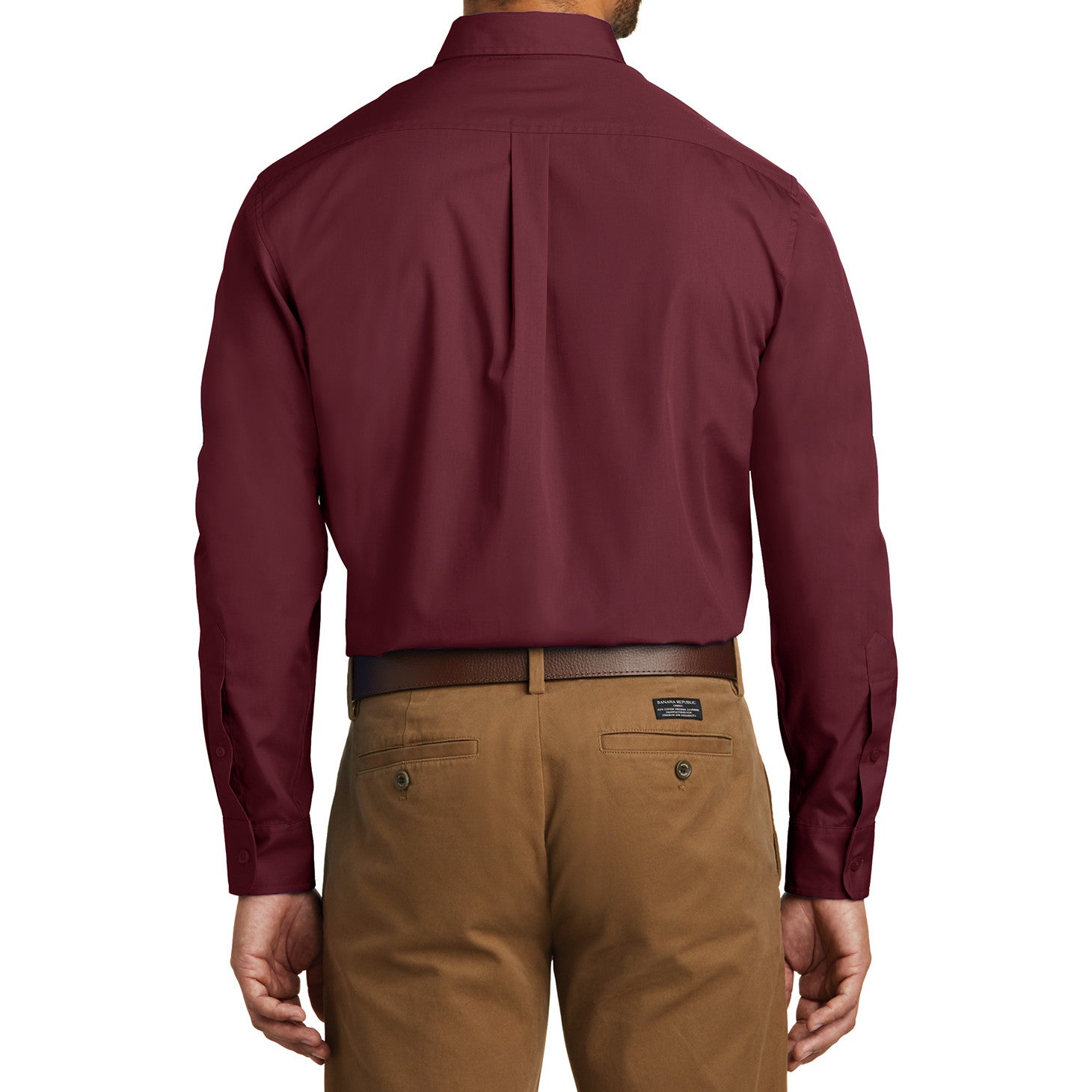 Men's Classic Long Sleeve Stain Release Carefree Poplin Woven Shirt Burgundy
