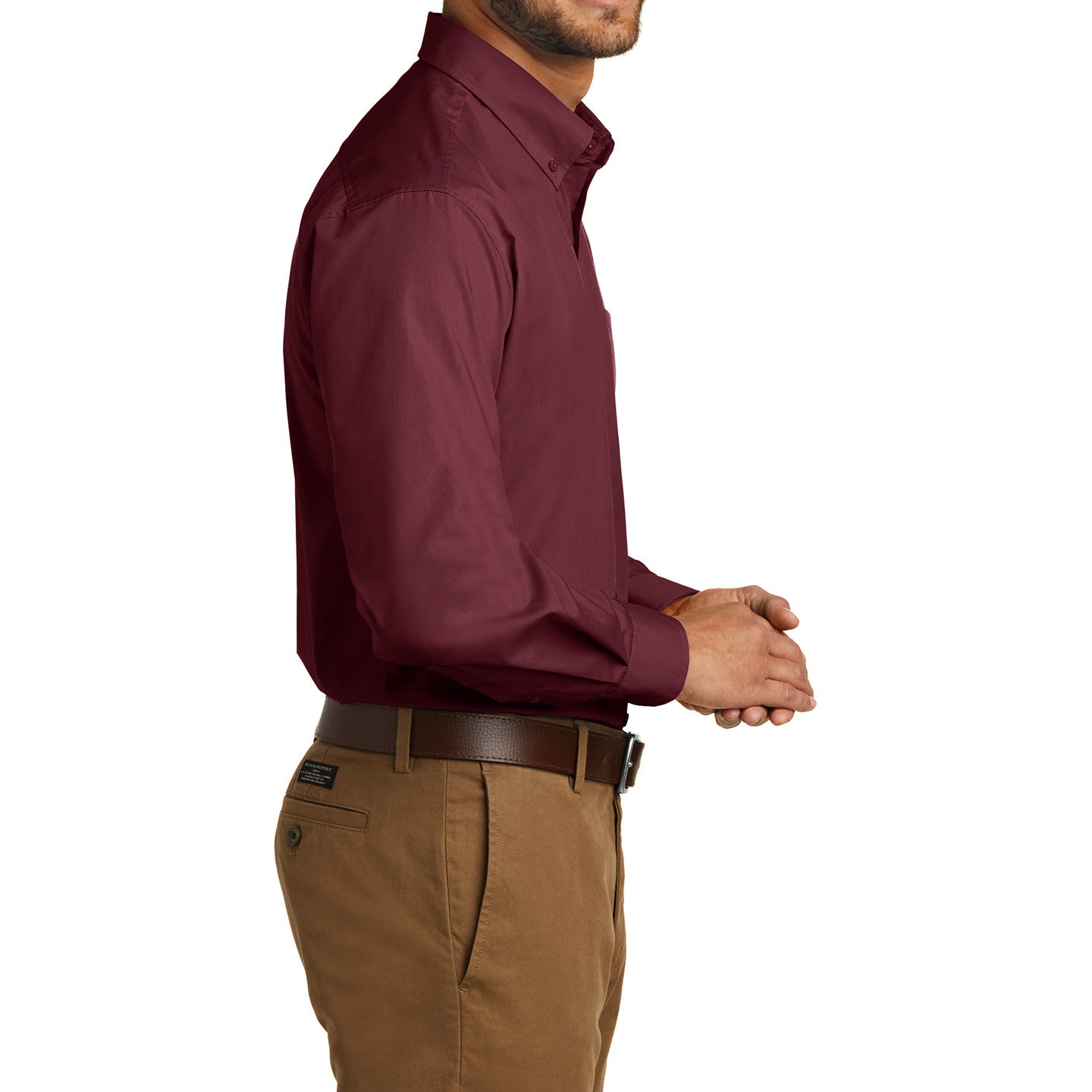 Men's Classic Long Sleeve Stain Release Carefree Poplin Woven Shirt Burgundy