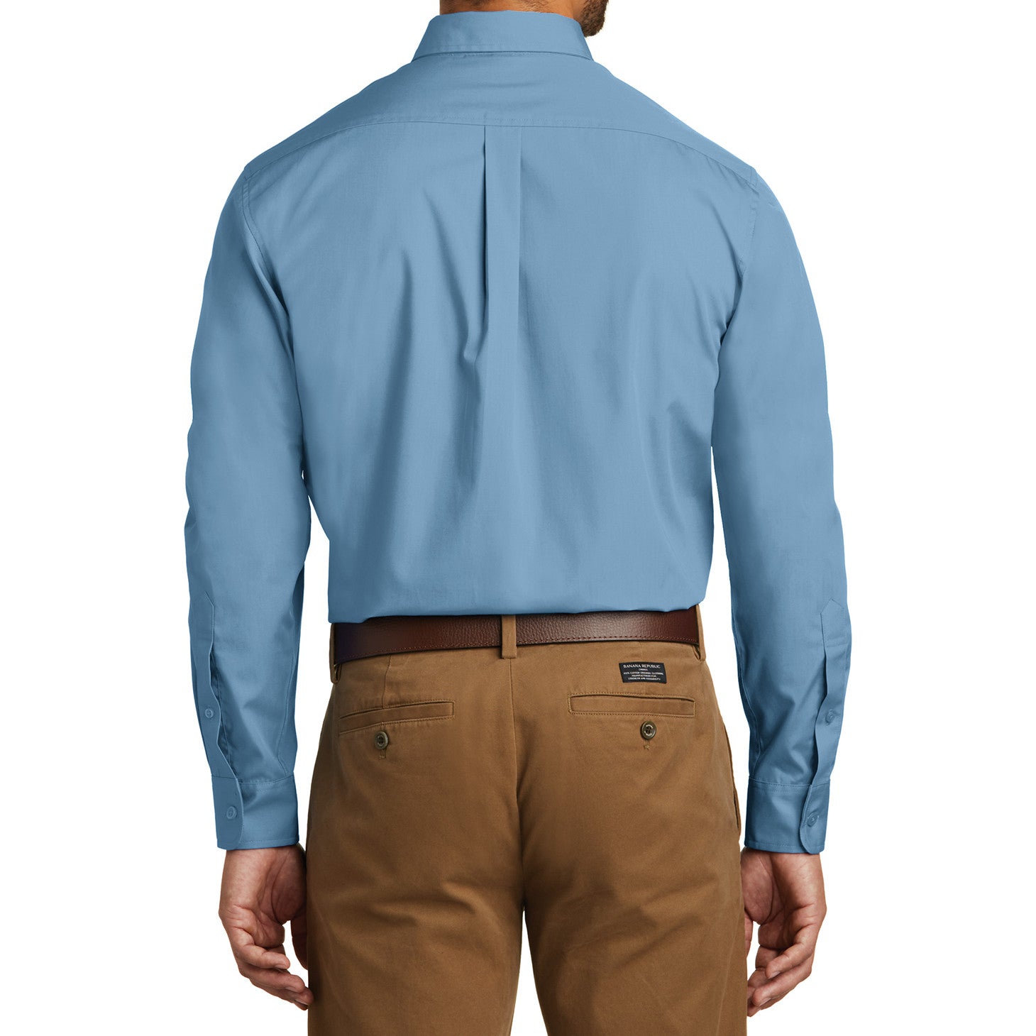 Men's Classic Long Sleeve Stain Release Carefree Poplin Woven Shirt Carolina Blue