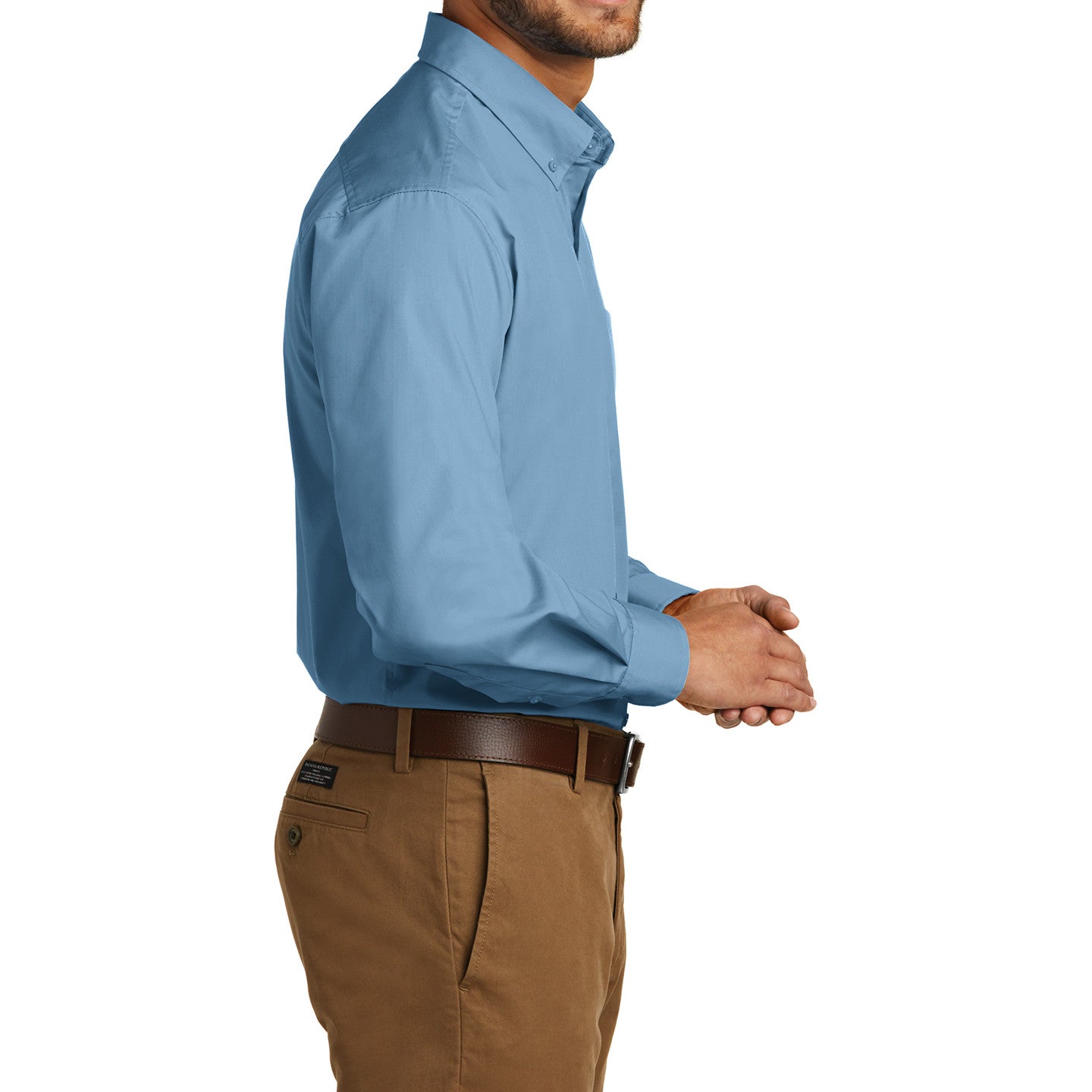 Men's Classic Long Sleeve Stain Release Carefree Poplin Woven Shirt Carolina Blue