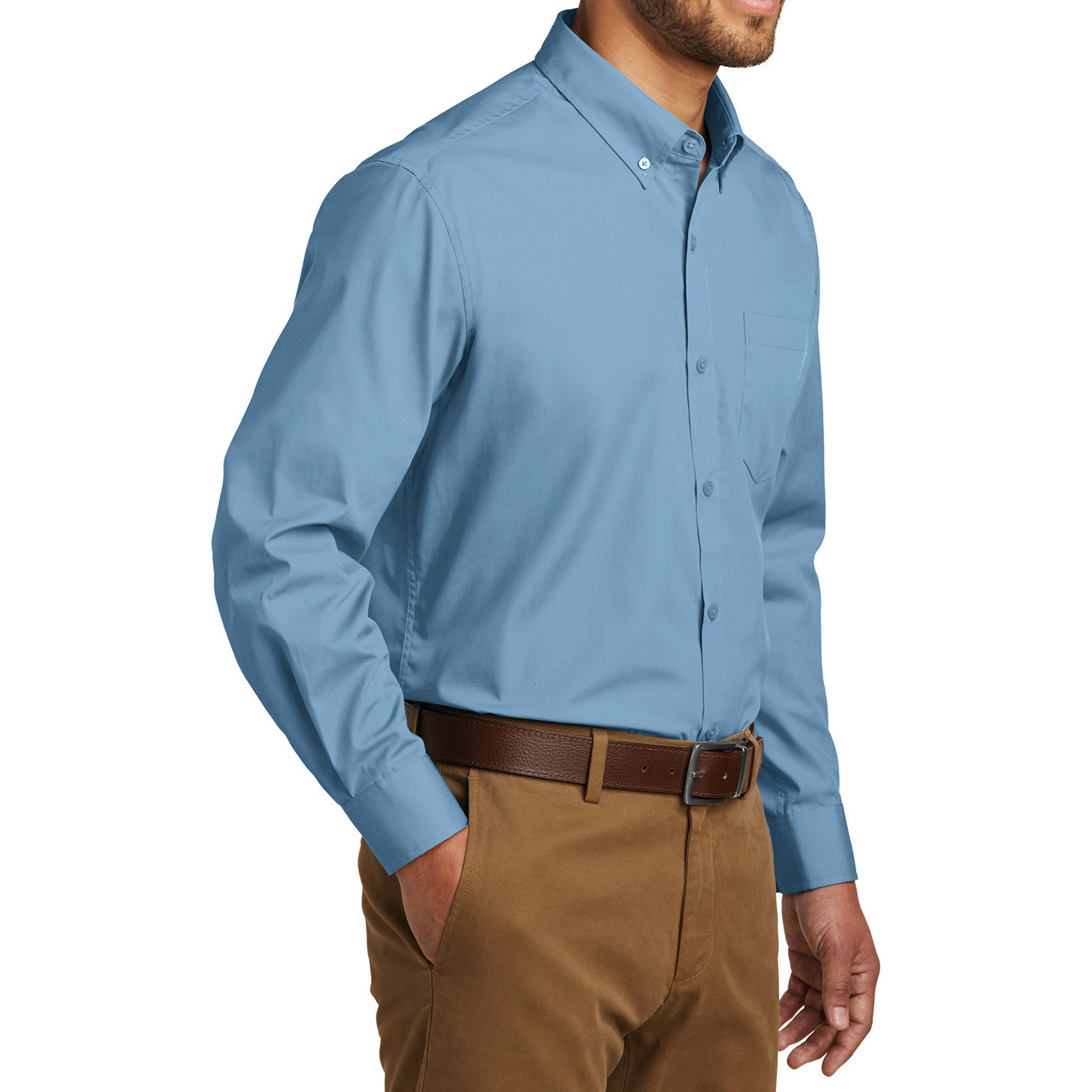 Men's Classic Long Sleeve Stain Release Carefree Poplin Woven Shirt Carolina Blue