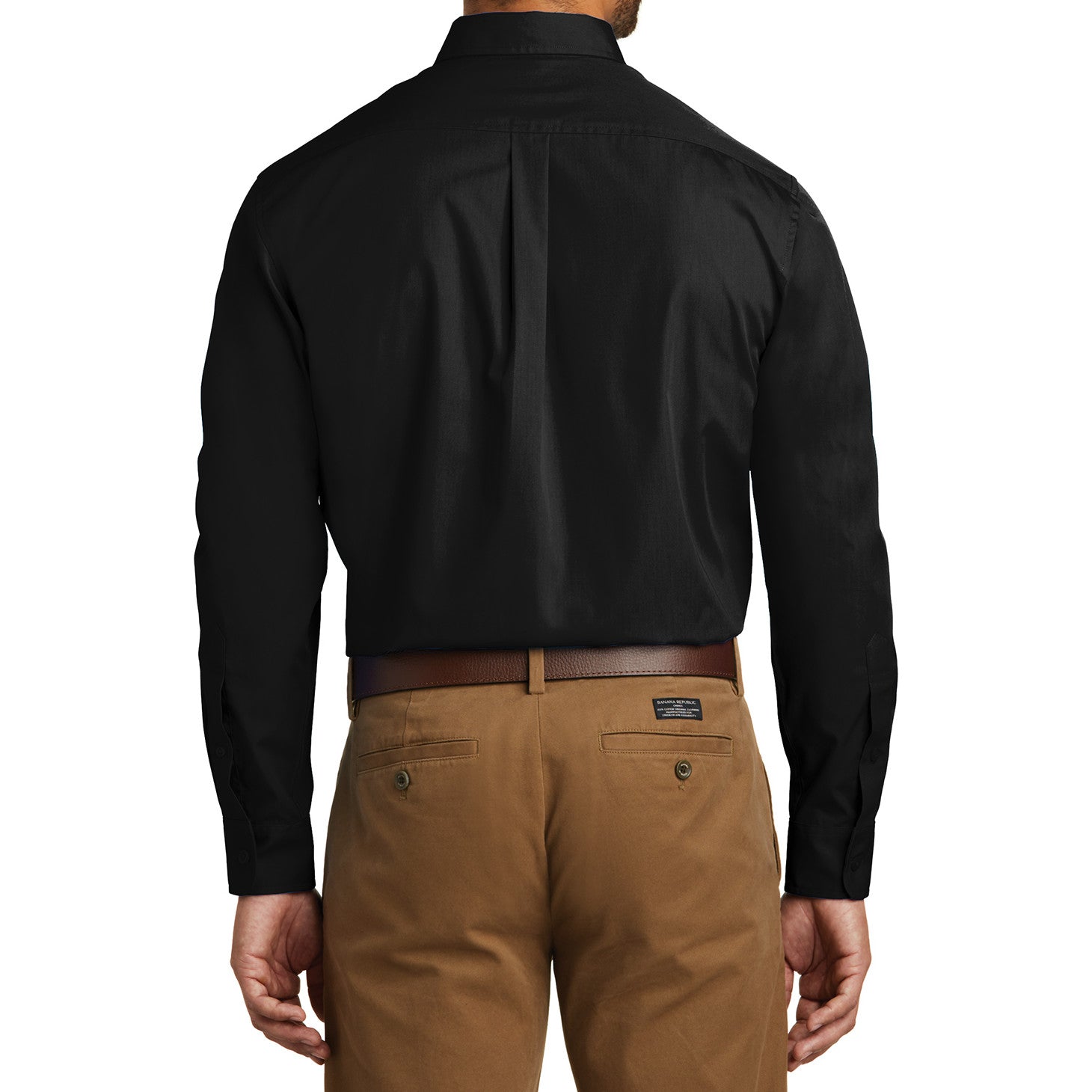 Men's Classic Long Sleeve Stain Release Carefree Poplin Woven Shirt Deep Black