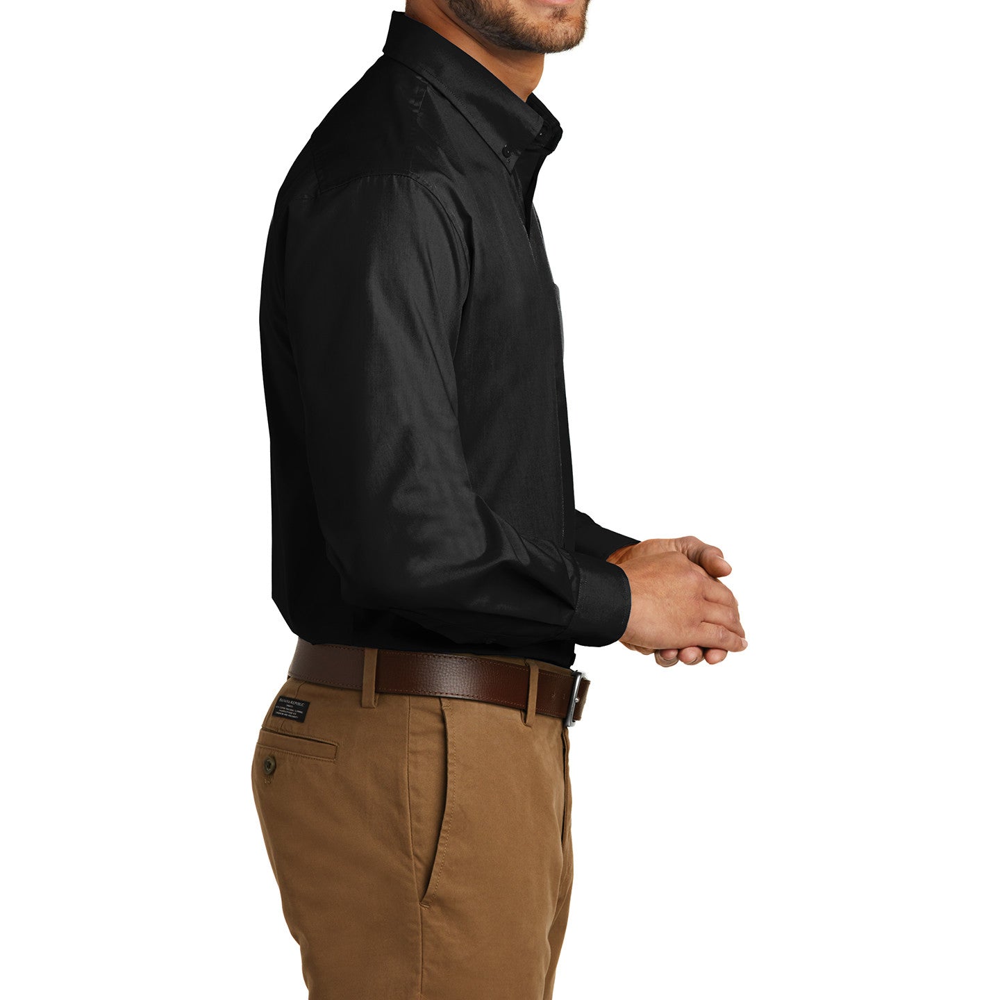 Men's Classic Long Sleeve Stain Release Carefree Poplin Woven Shirt Deep Black
