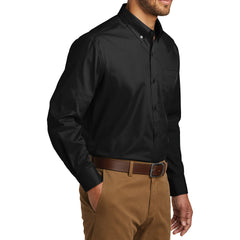 Men's Classic Long Sleeve Stain Release Carefree Poplin Woven Shirt Deep Black