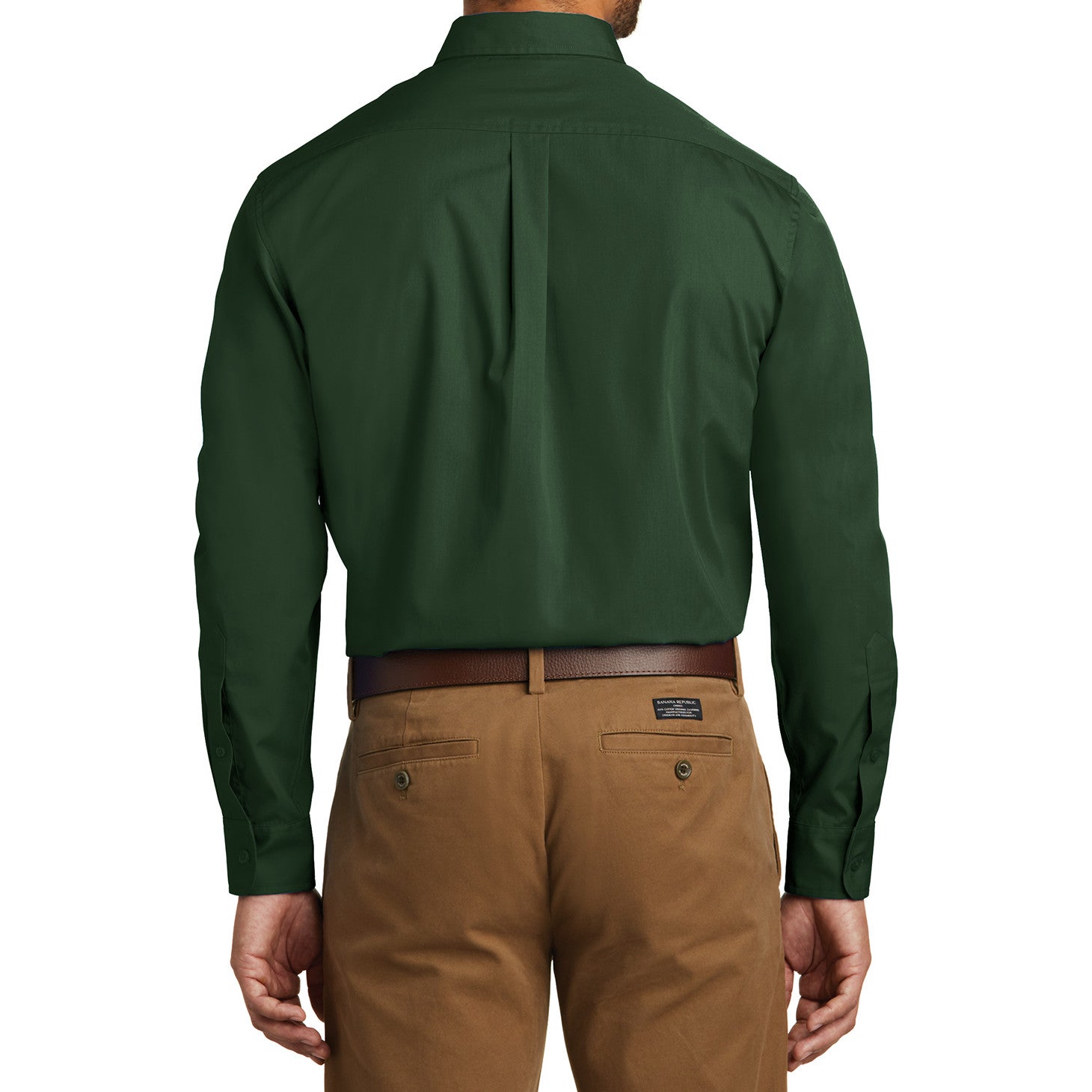 Men's Classic Long Sleeve Stain Release Carefree Poplin Woven Shirt Deep Forest Green