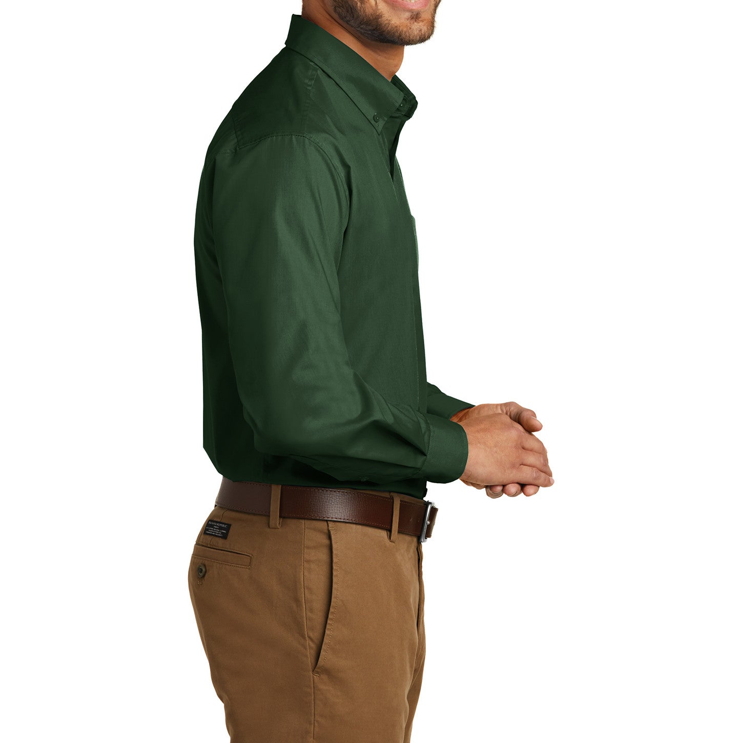 Men's Classic Long Sleeve Stain Release Carefree Poplin Woven Shirt Deep Forest Green