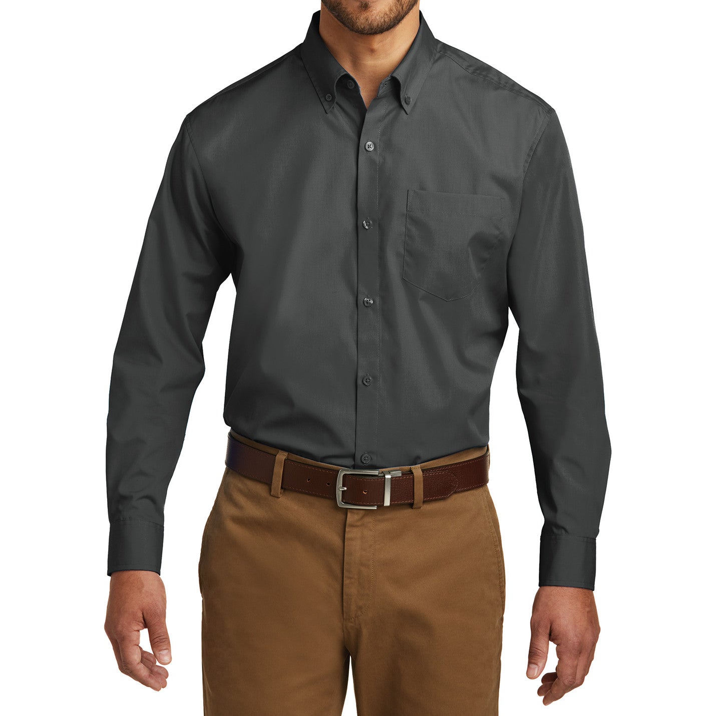 Men's Classic Long Sleeve Stain Release Carefree Poplin Woven Shirt Graphite