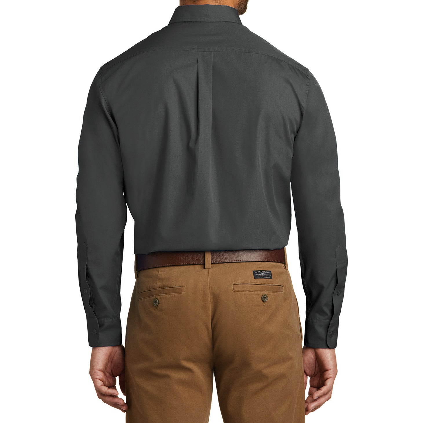 Men's Classic Long Sleeve Stain Release Carefree Poplin Woven Shirt Graphite