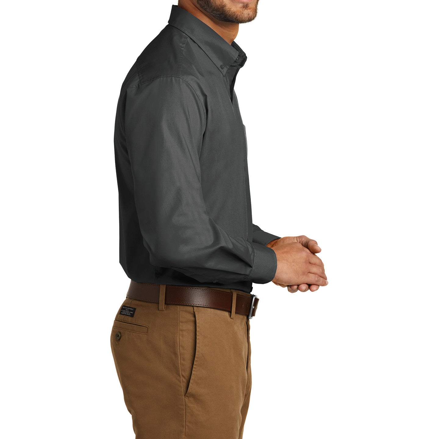 Men's Classic Long Sleeve Stain Release Carefree Poplin Woven Shirt Graphite