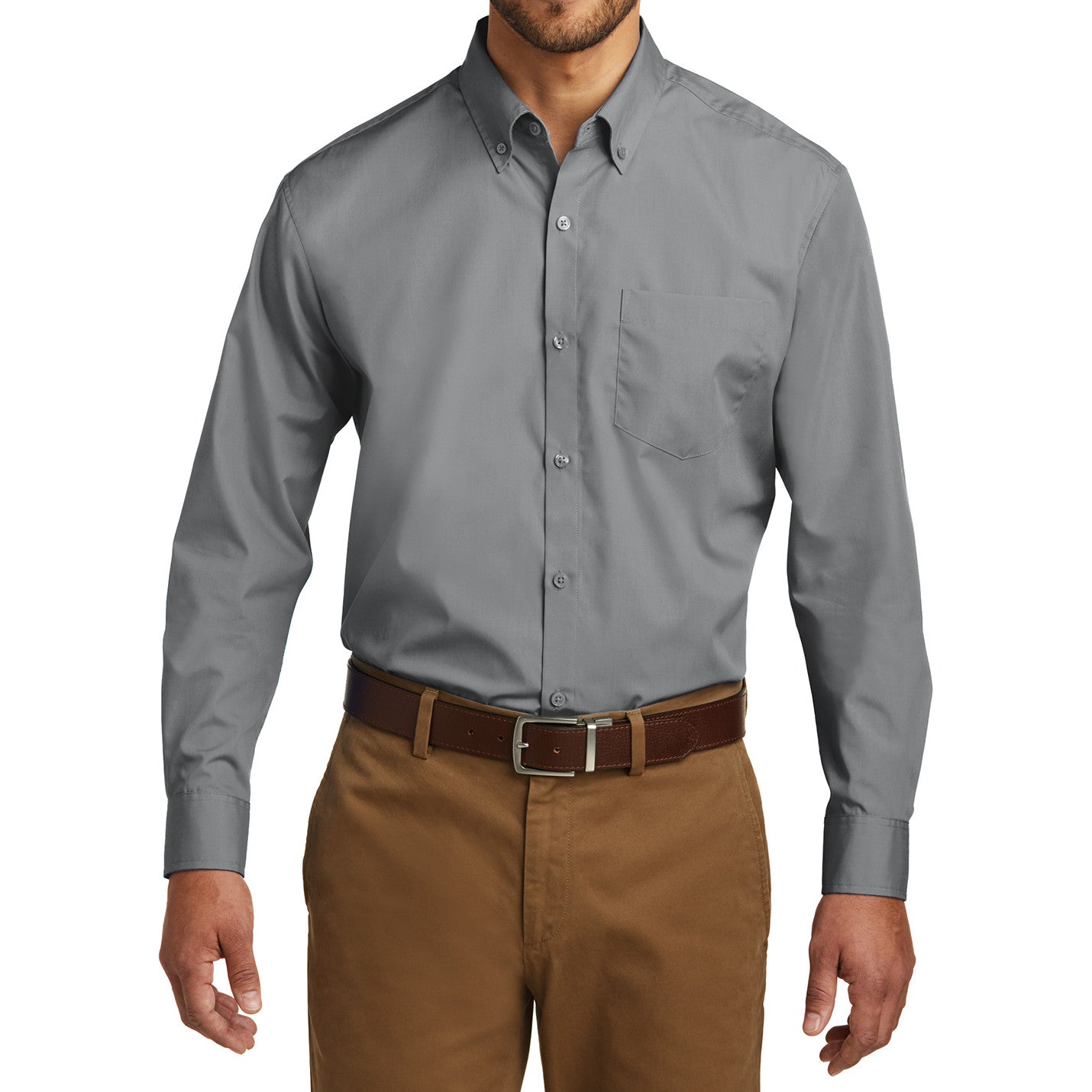 Men's Classic Long Sleeve Stain Release Carefree Poplin Woven Shirt Gusty Grey