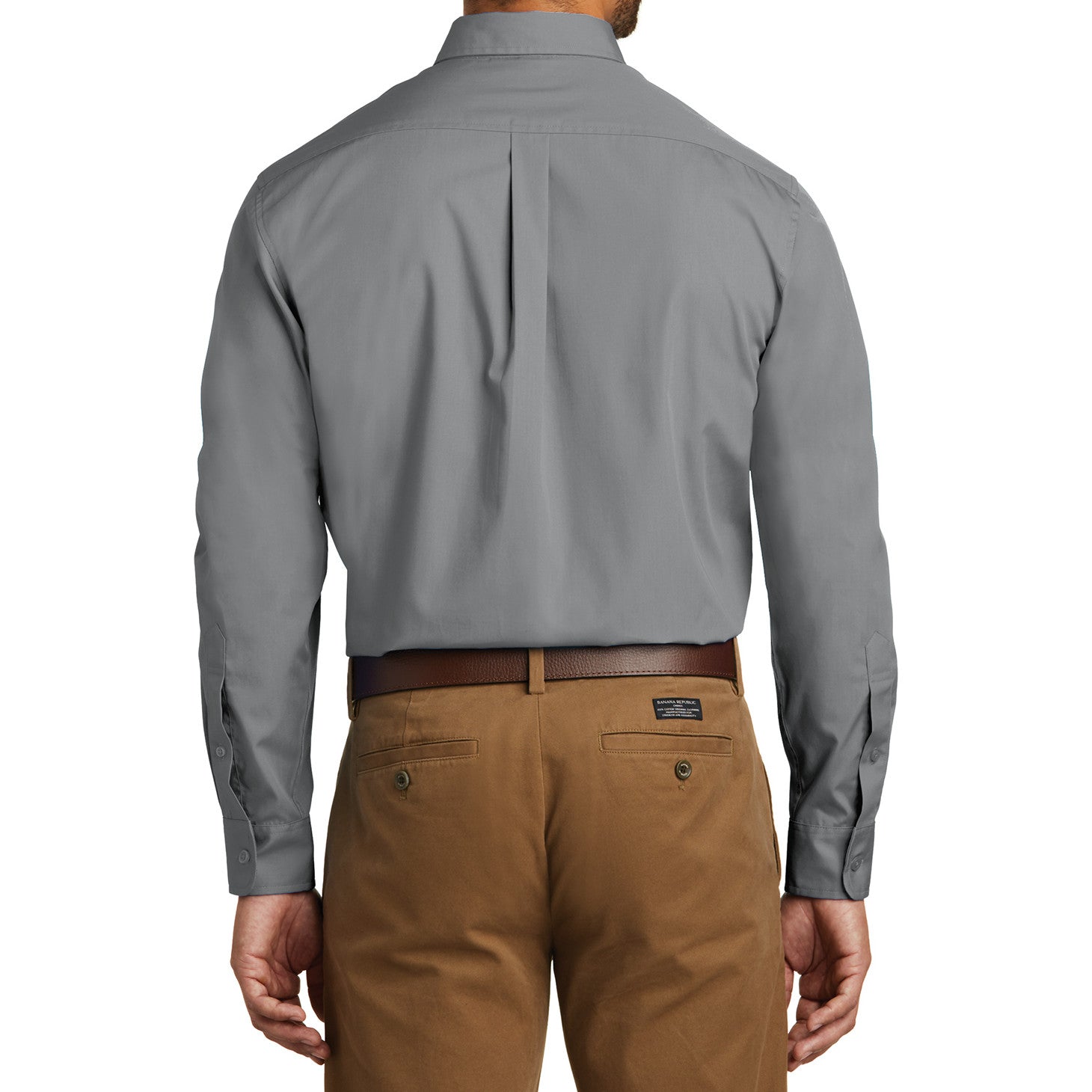 Men's Classic Long Sleeve Stain Release Carefree Poplin Woven Shirt Gusty Grey