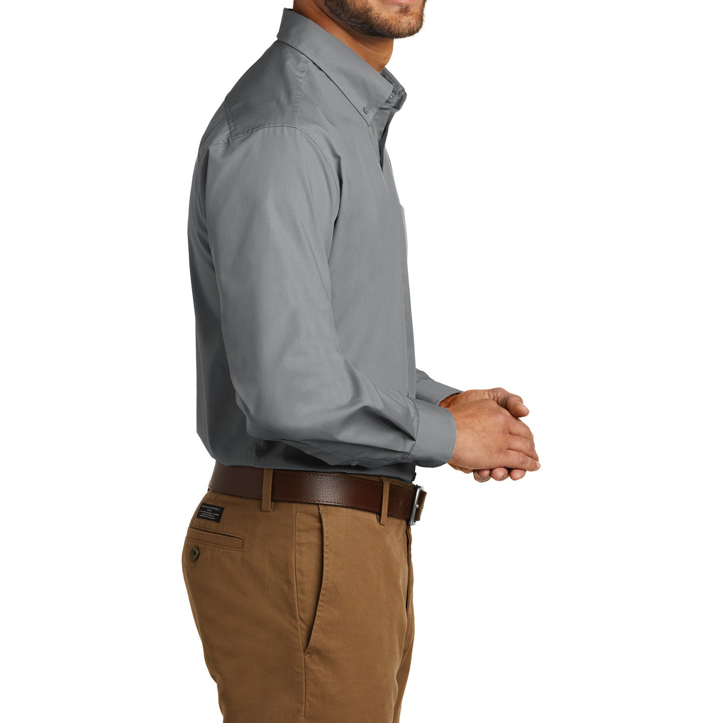 Men's Classic Long Sleeve Stain Release Carefree Poplin Woven Shirt Gusty Grey