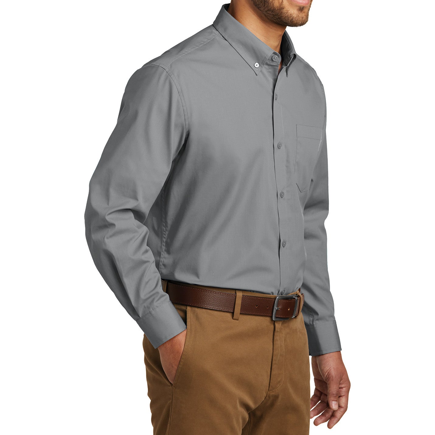 Men's Classic Long Sleeve Stain Release Carefree Poplin Woven Shirt Gusty Grey