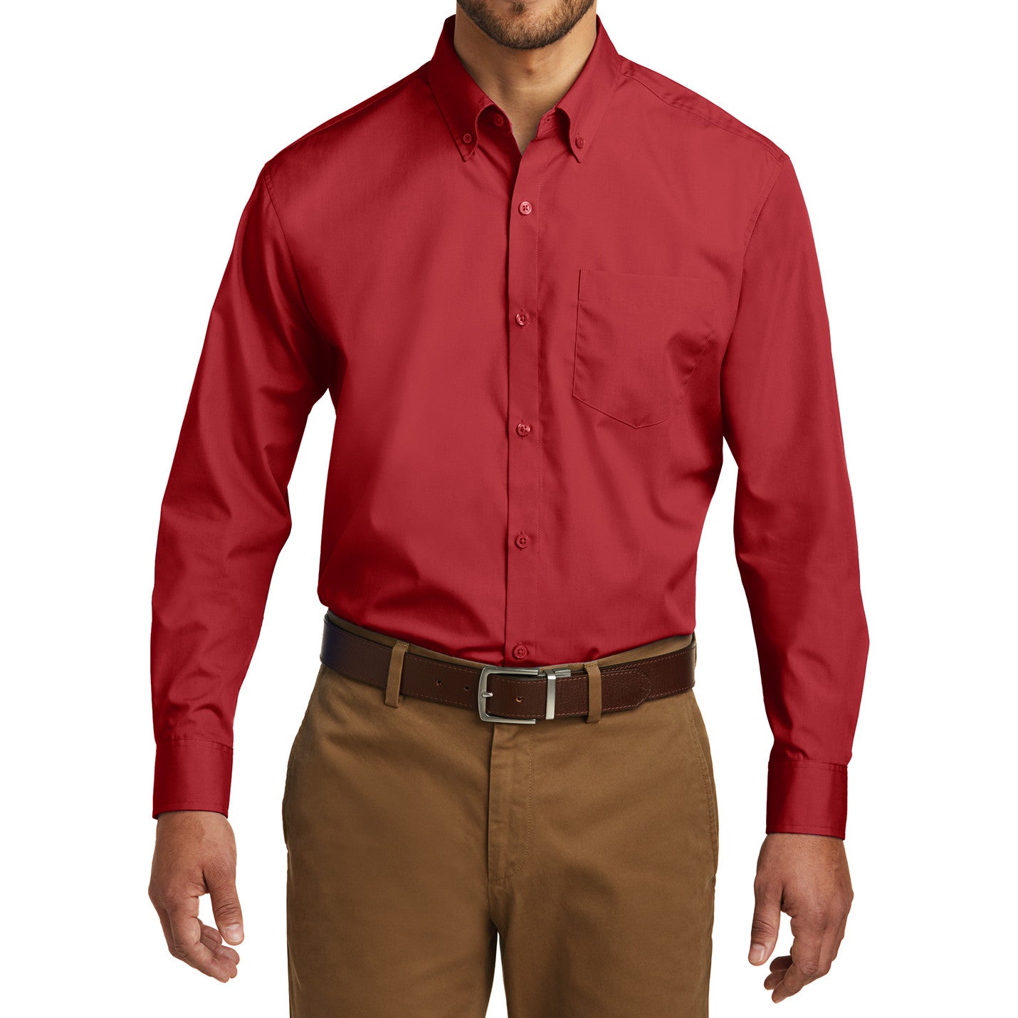 Men's Classic Long Sleeve Stain Release Carefree Poplin Woven Shirt Rich Red