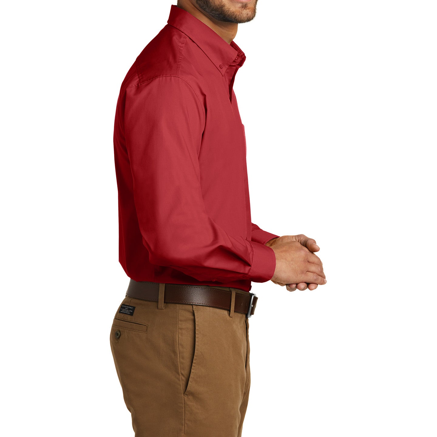 Men's Classic Long Sleeve Stain Release Carefree Poplin Woven Shirt Rich Red