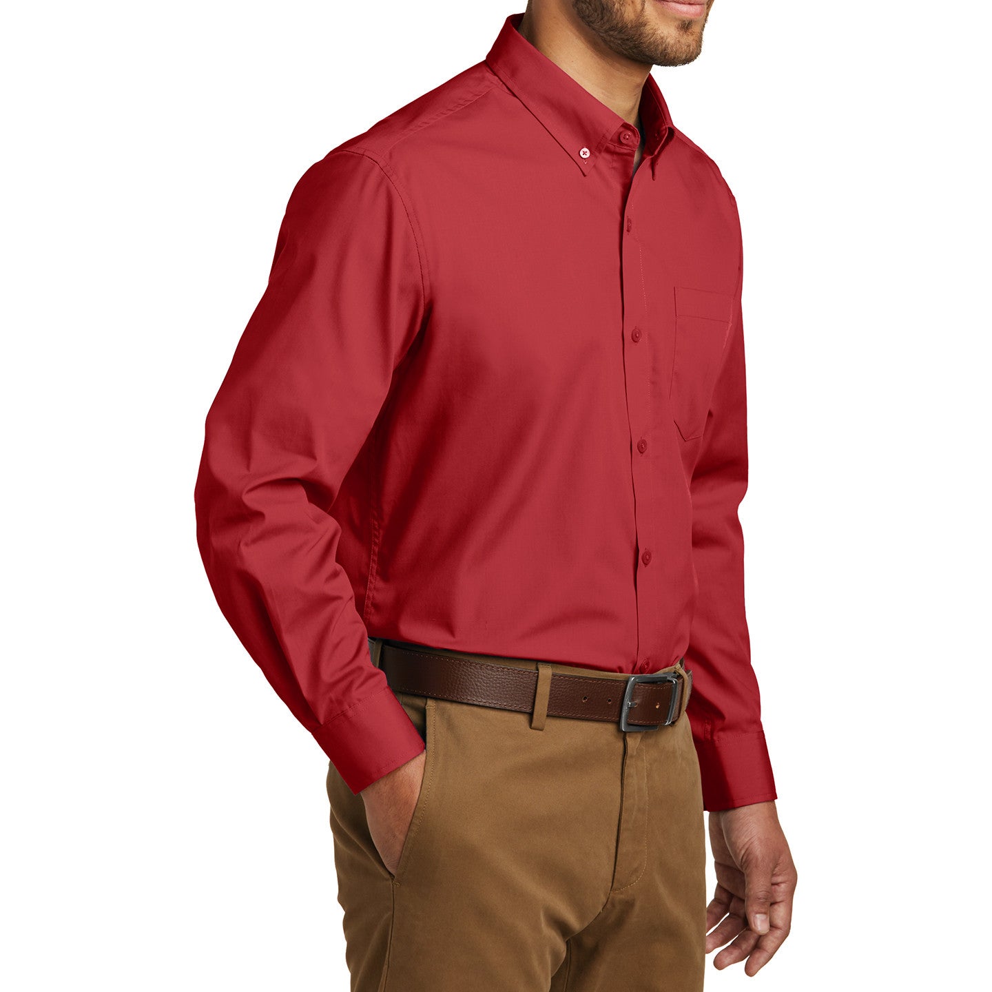 Men's Classic Long Sleeve Stain Release Carefree Poplin Woven Shirt Rich Red