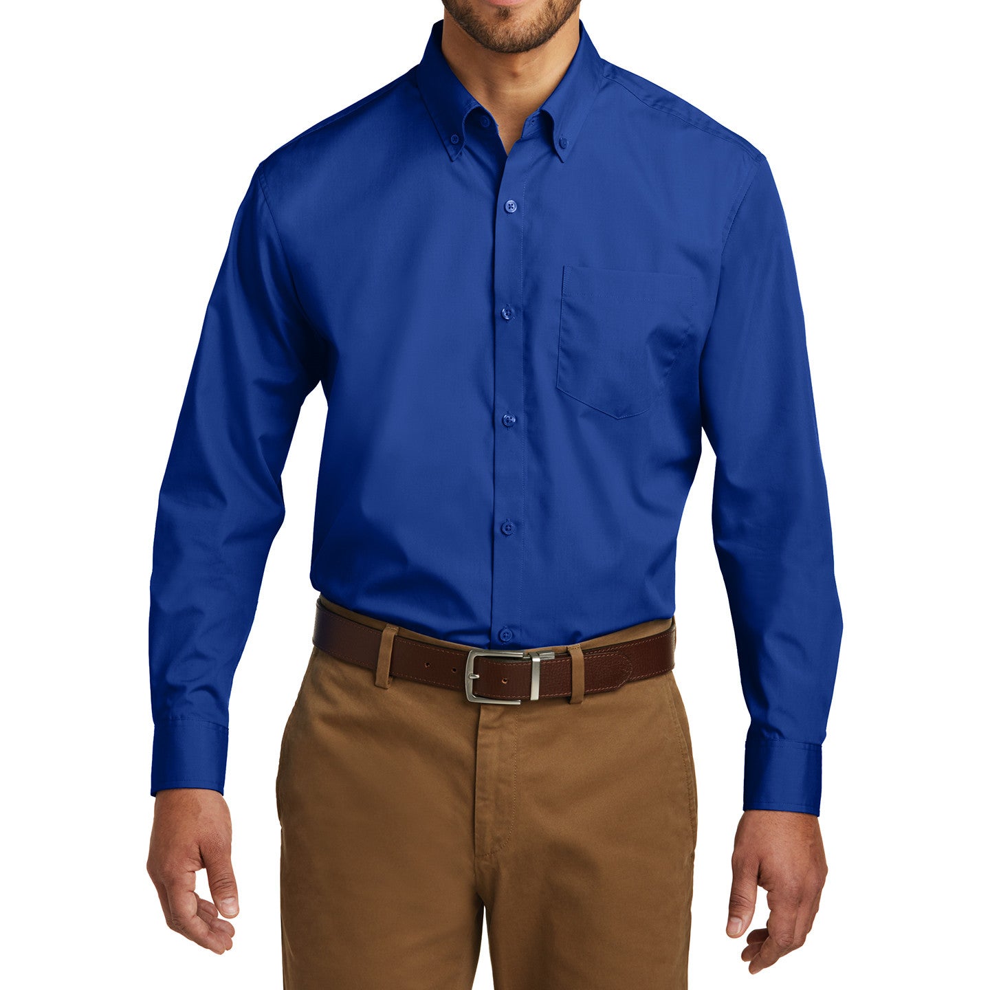 Men's Classic Long Sleeve Stain Release Carefree Poplin Woven Shirt True Royal