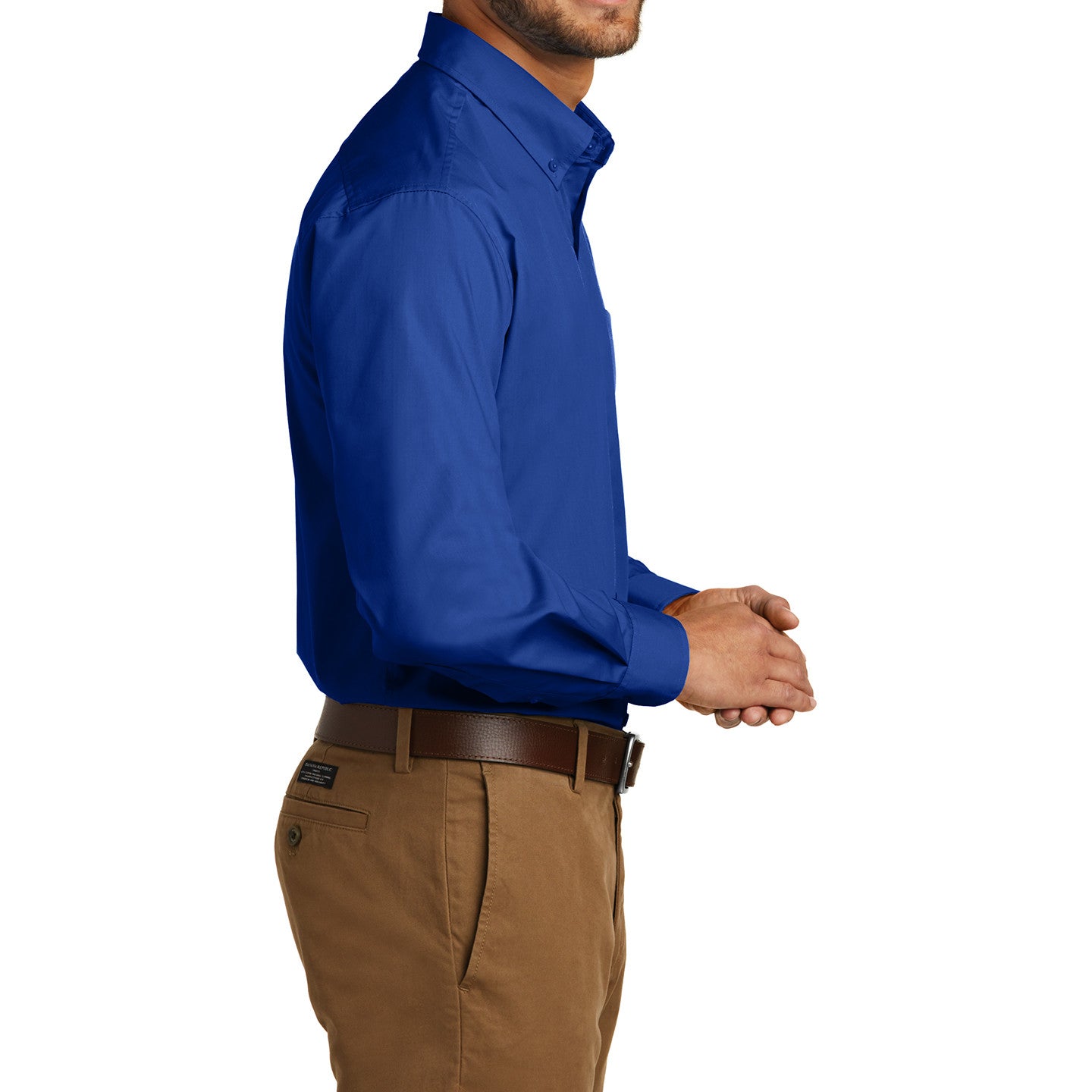 Men's Classic Long Sleeve Stain Release Carefree Poplin Woven Shirt True Royal