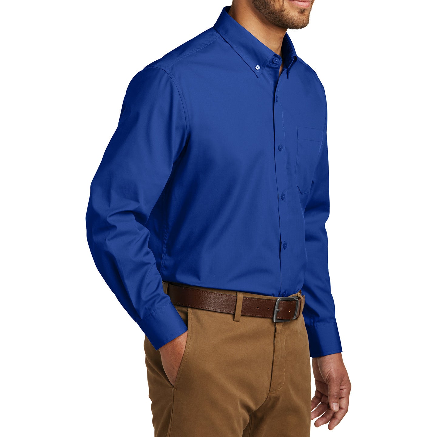 Men's Classic Long Sleeve Stain Release Carefree Poplin Woven Shirt True Royal