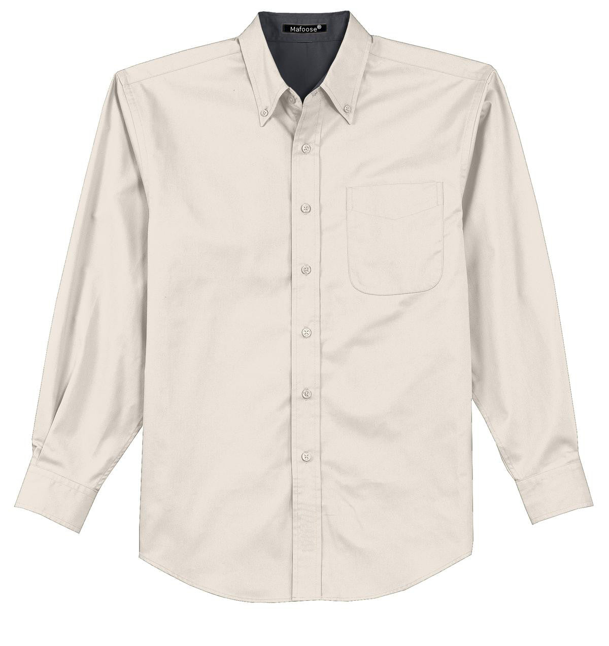 Mafoose Men's Tall Long Sleeve Easy Care Shirt Light Stone/ Classic Navy-Front